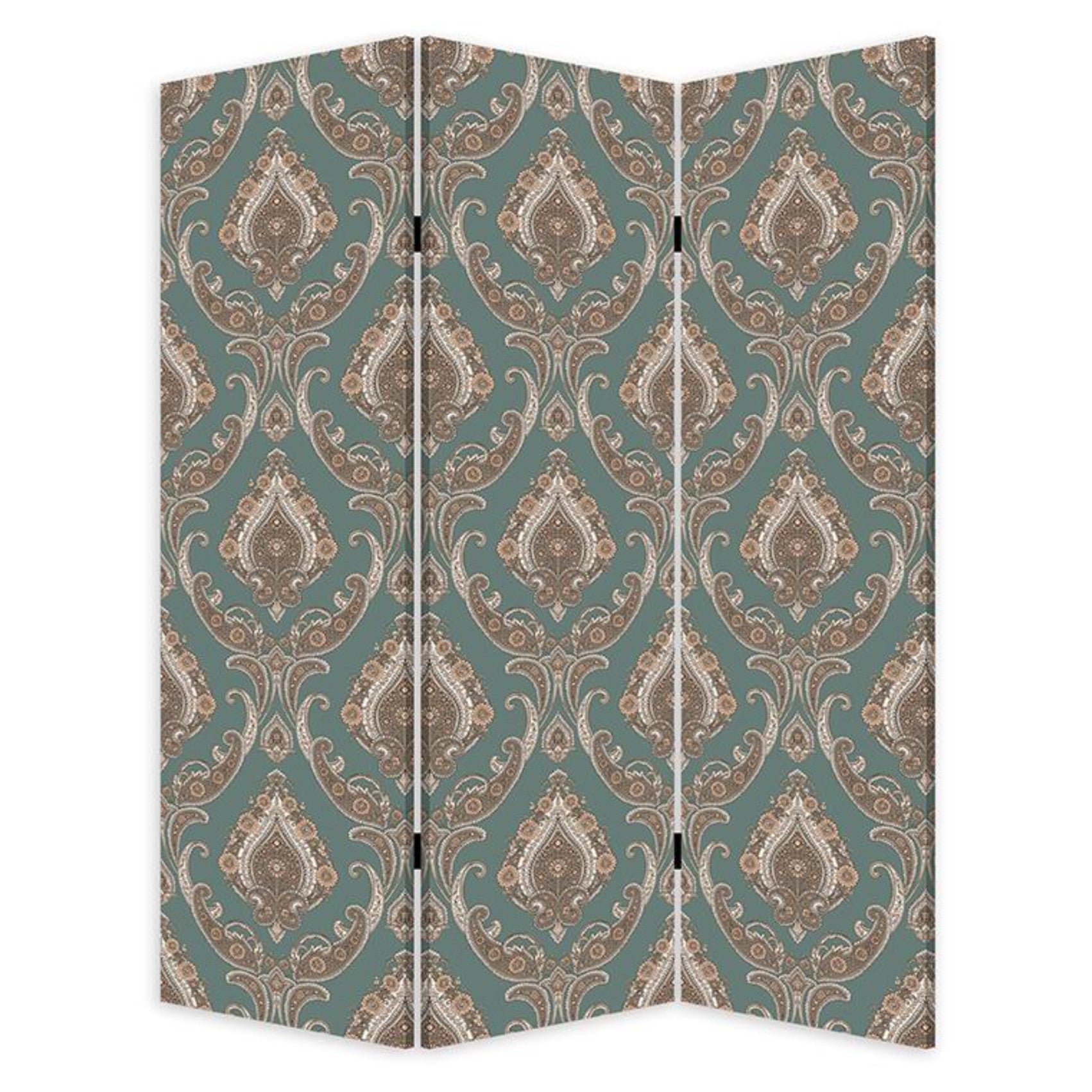 Vintage Green Baroque Three Panel Room Divider Screen-Room Dividers-DECOROLALA
