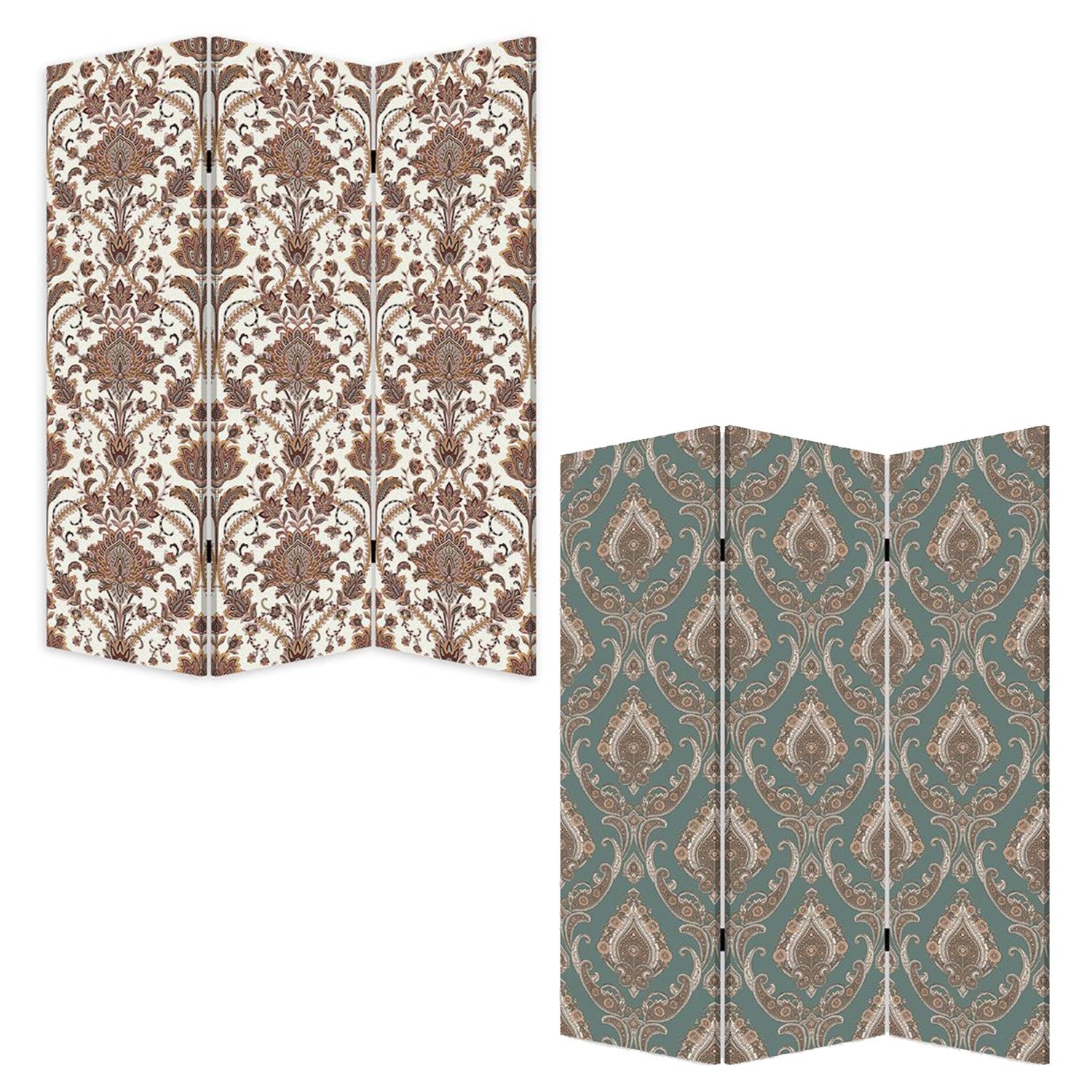 Vintage Green Baroque Three Panel Room Divider Screen-Room Dividers-DECOROLALA