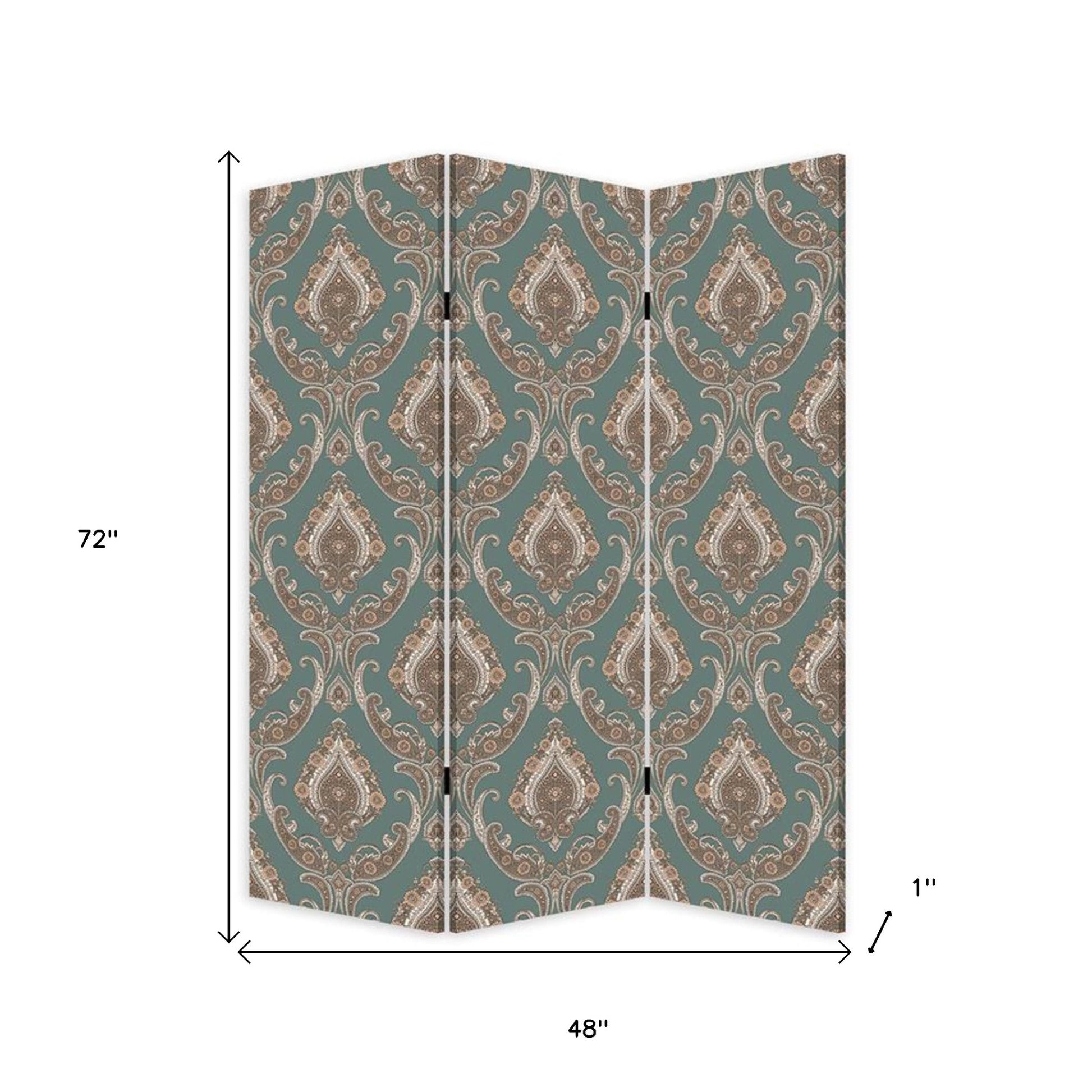 Vintage Green Baroque Three Panel Room Divider Screen-Room Dividers-DECOROLALA