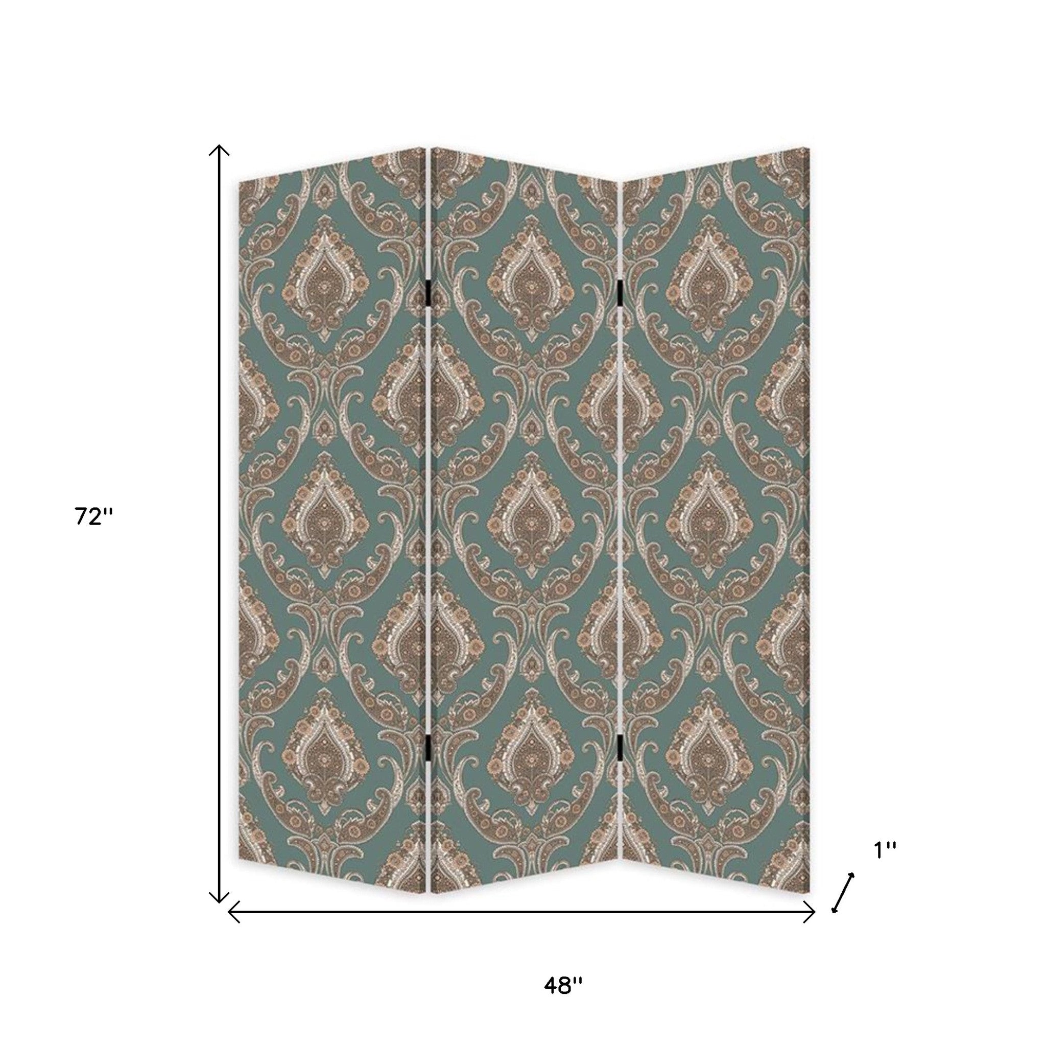 Vintage Green Baroque Three Panel Room Divider Screen-Room Dividers-DECOROLALA