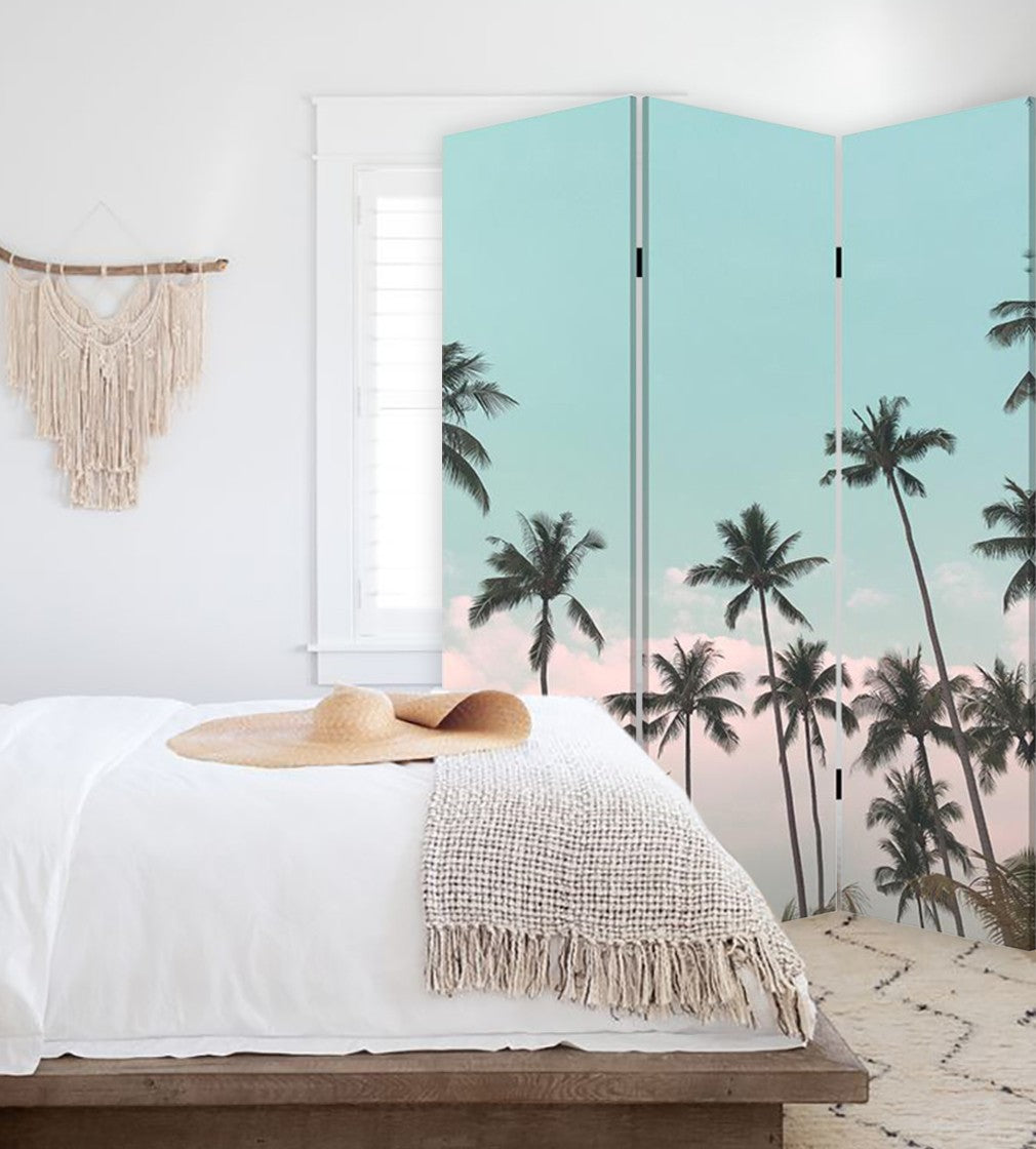 Tropical Palm Trees Room Three Panel Divider Screen-Room Dividers-DECOROLALA