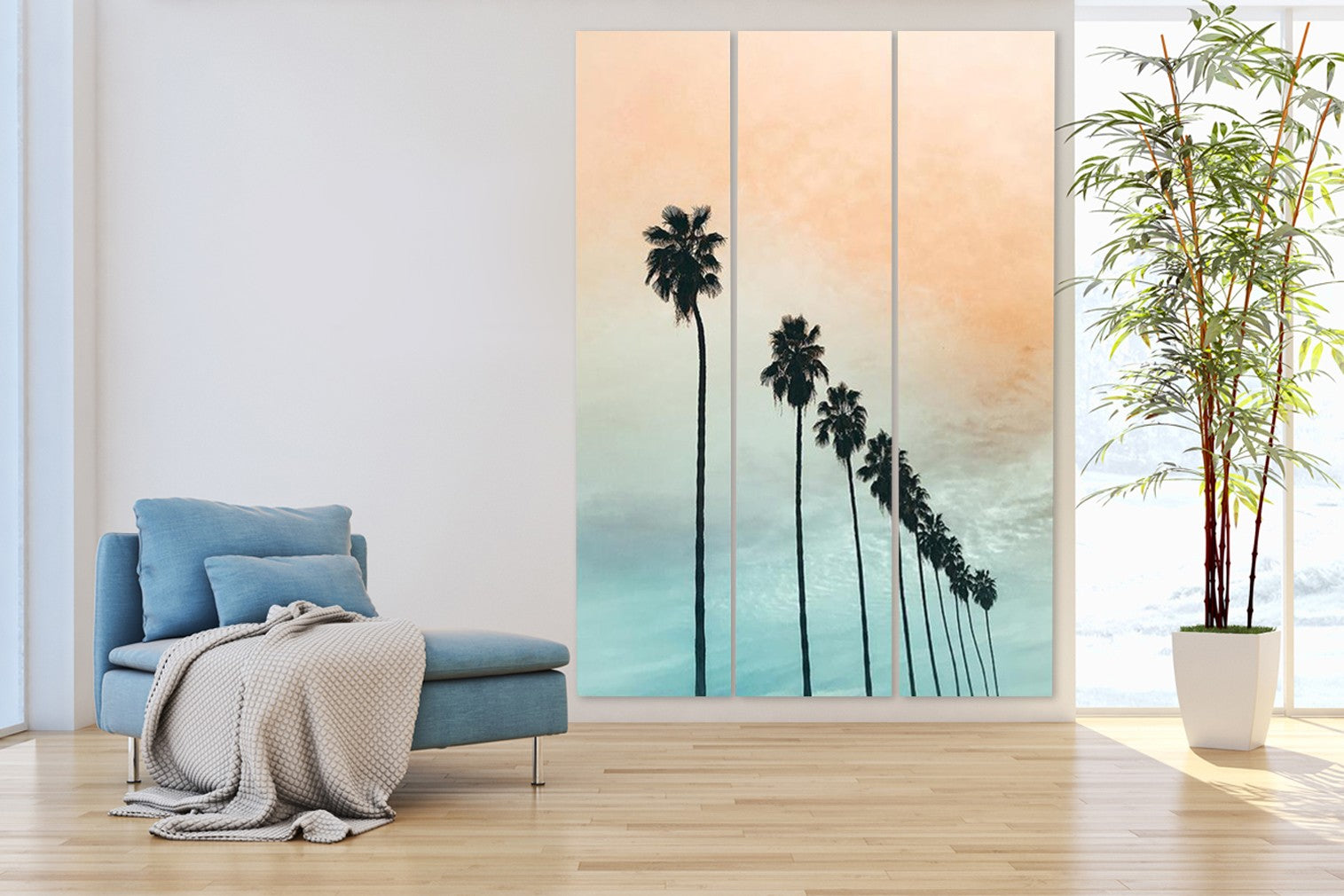Tropical Palm Trees Room Three Panel Divider Screen-Room Dividers-DECOROLALA