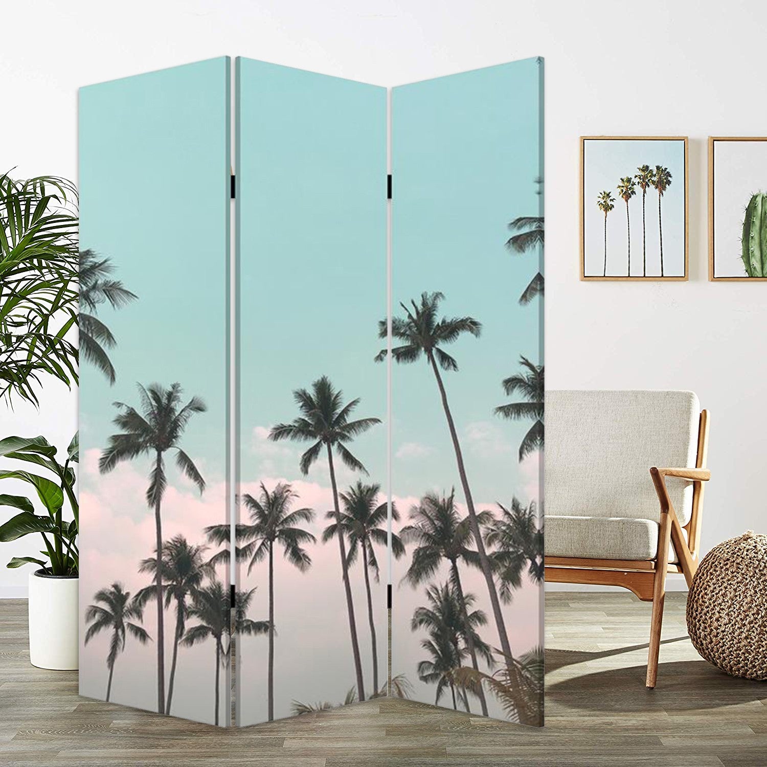Tropical Palm Trees Room Three Panel Divider Screen-Room Dividers-DECOROLALA