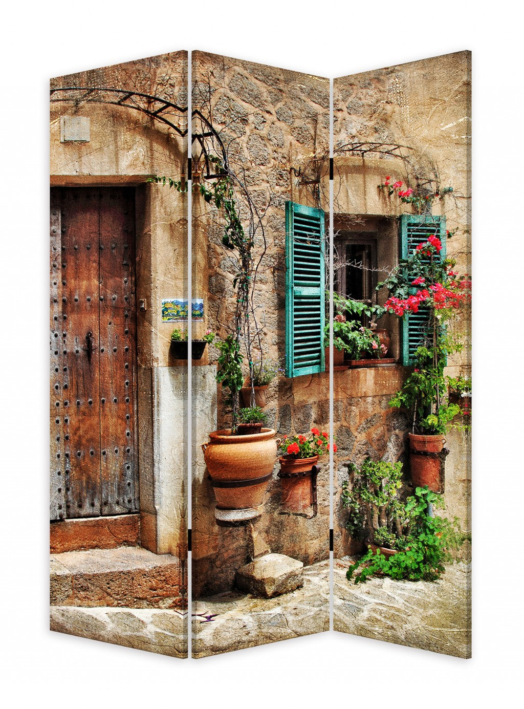 Romantic European Street Three Panel Room Divider Screen-Room Dividers-DECOROLALA