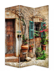 Romantic European Street Three Panel Room Divider Screen-Room Dividers-DECOROLALA