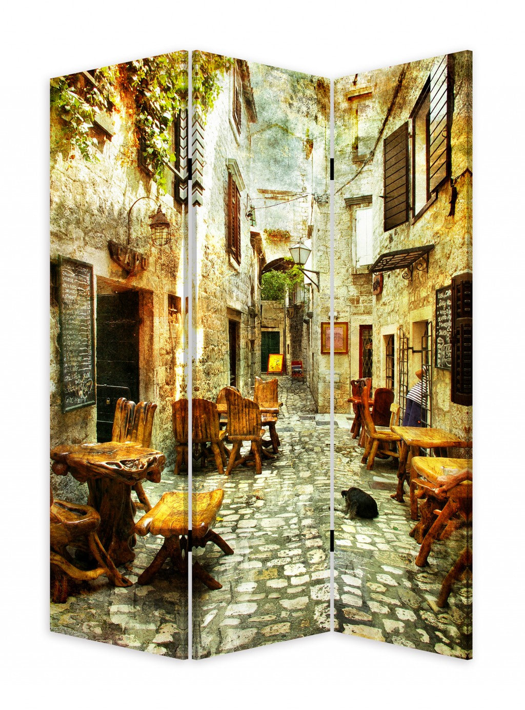 Romantic European Street Three Panel Room Divider Screen-Room Dividers-DECOROLALA