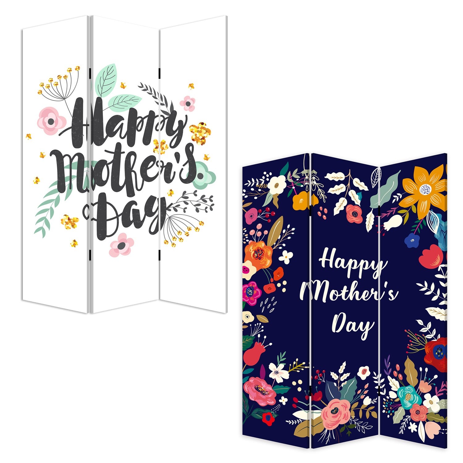 Sweet Floral Mother's Day Three Panel Room Divider Screen-Room Dividers-DECOROLALA