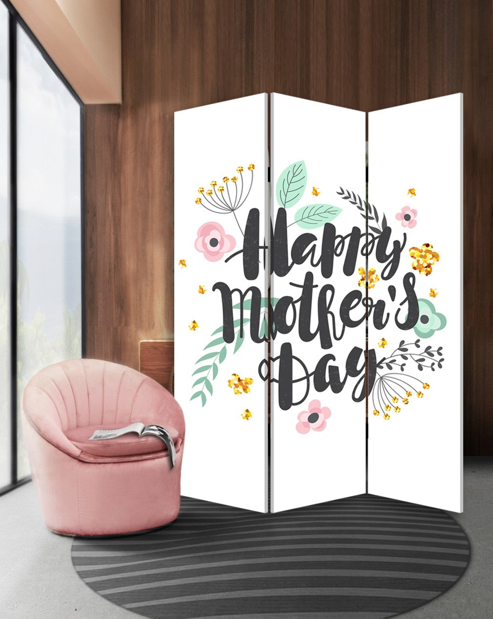 Sweet Floral Mother's Day Three Panel Room Divider Screen-Room Dividers-DECOROLALA