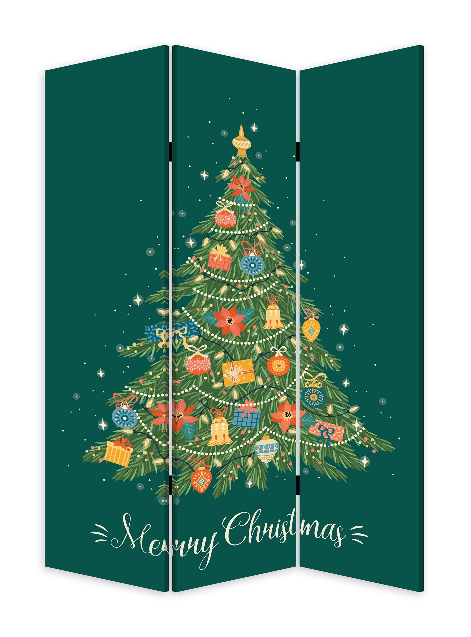 Festive Merry Christmas Three Panel Room Divider Screen-Room Dividers-DECOROLALA