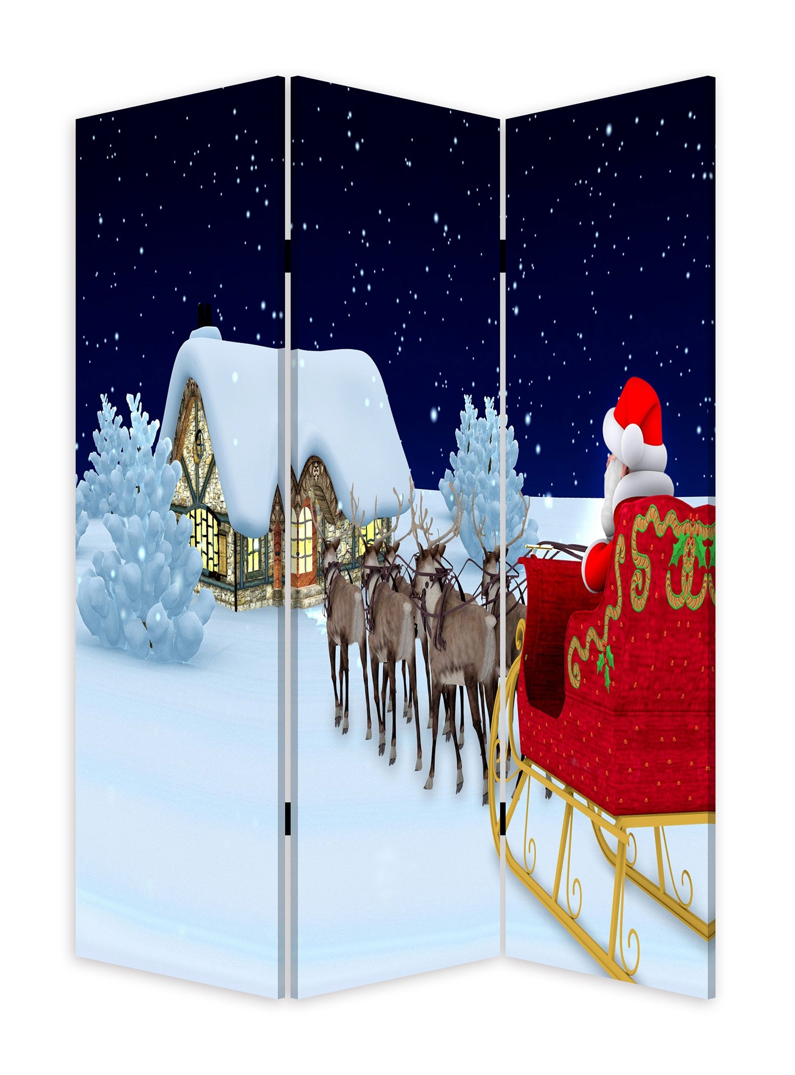 Festive Merry Christmas Three Panel Room Divider Screen-Room Dividers-DECOROLALA