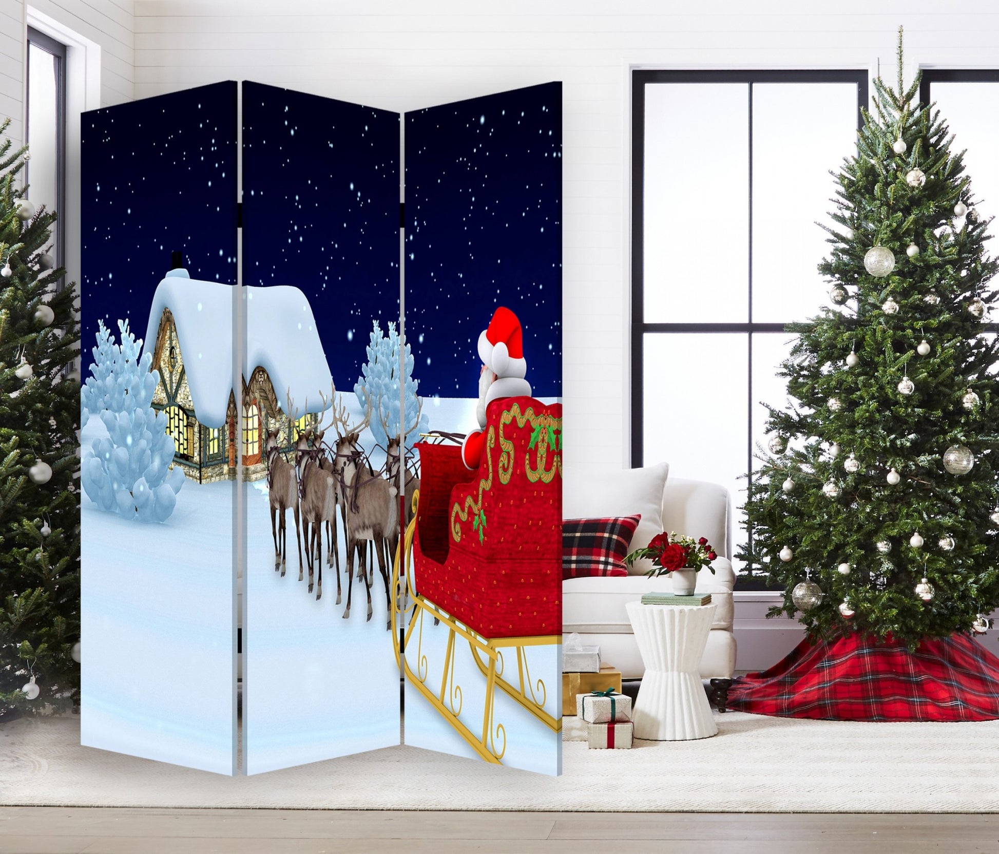 Festive Merry Christmas Three Panel Room Divider Screen-Room Dividers-DECOROLALA