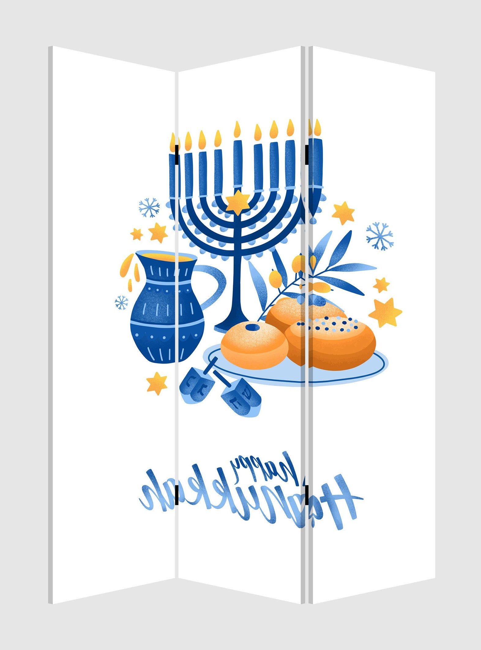 Celebratory Hanukkah Three Panel Room Divider Screen-Room Dividers-DECOROLALA
