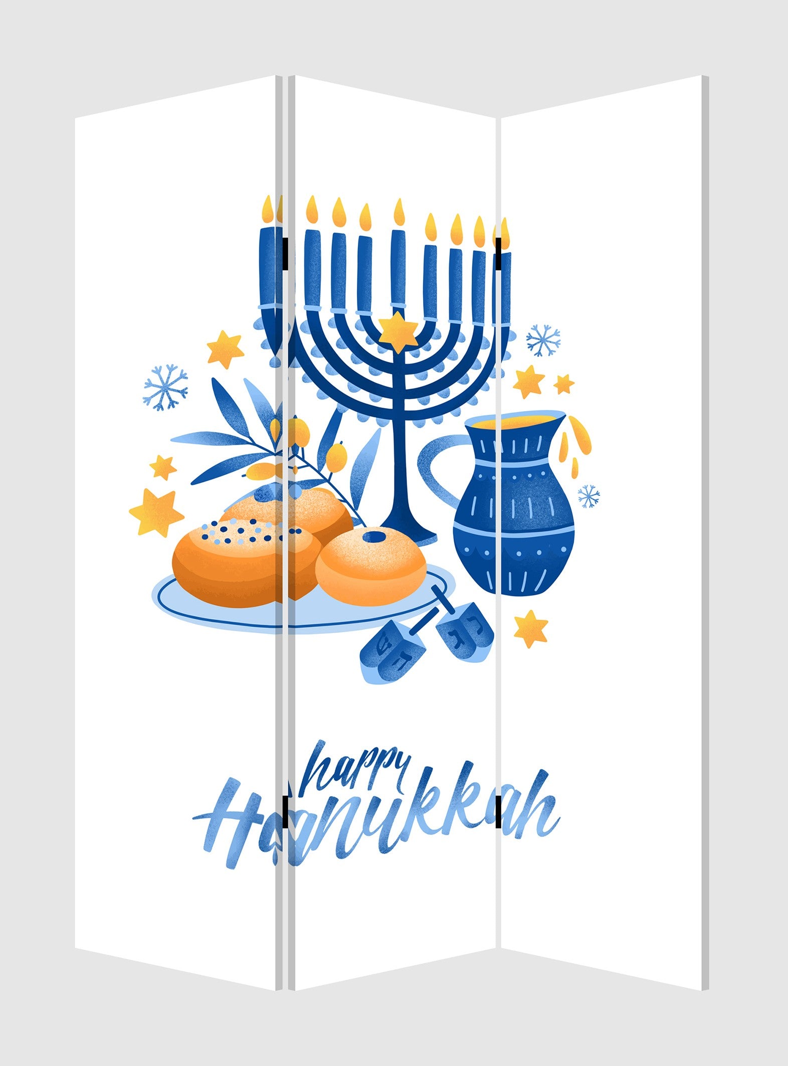 Celebratory Hanukkah Three Panel Room Divider Screen-Room Dividers-DECOROLALA