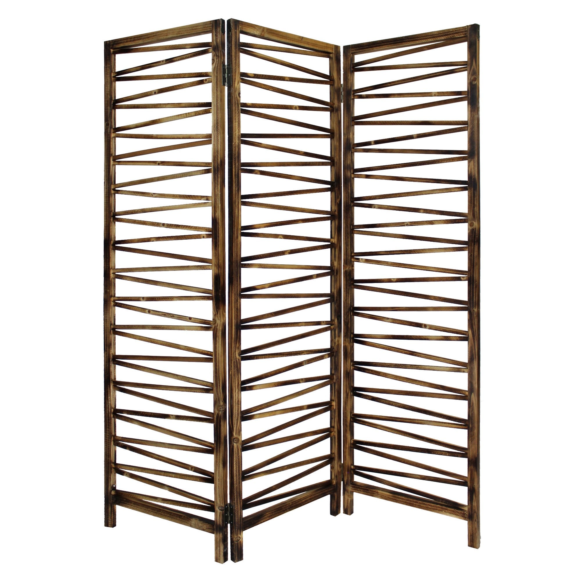 Rustic Geo Design Wood Three Panel Room Divider Screen-Room Dividers-DECOROLALA