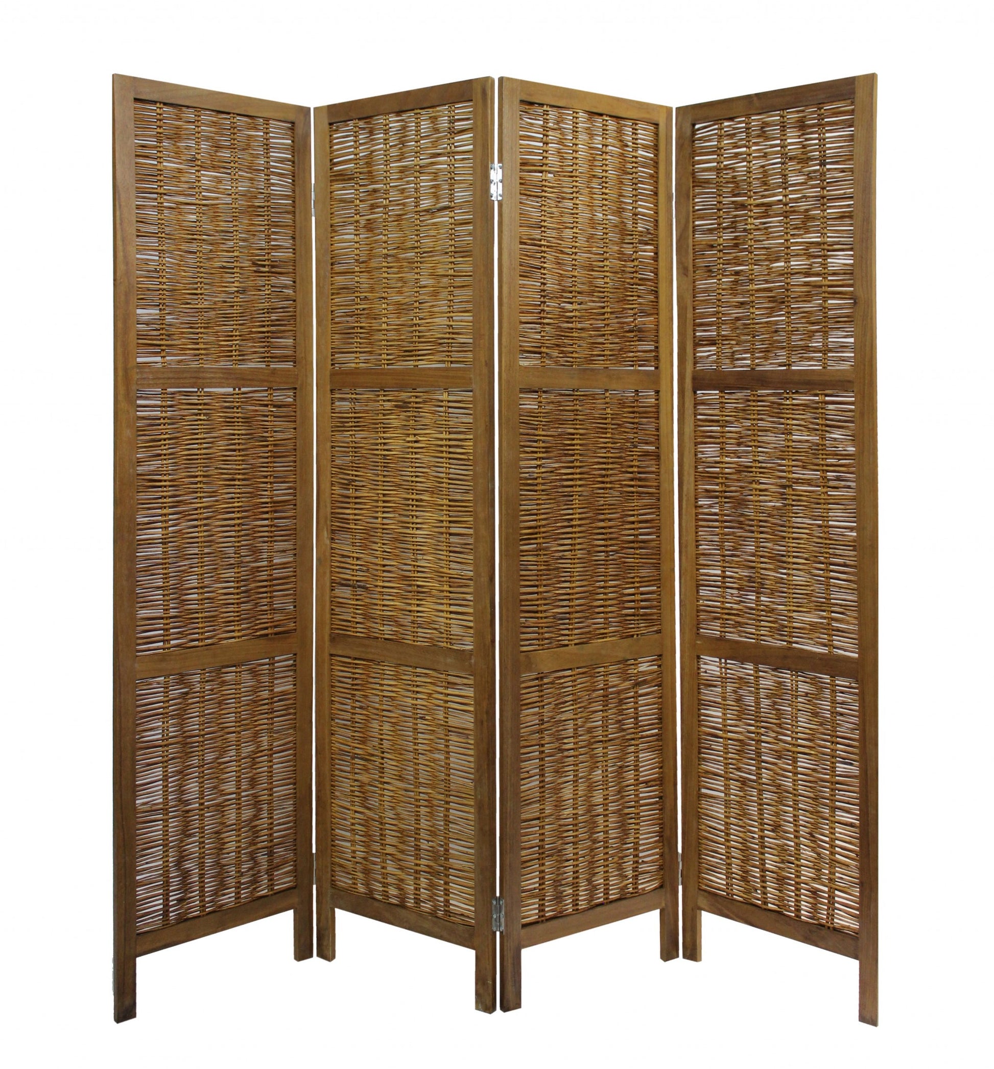 Brown Willow Four Panel Room Divider Screen-Room Dividers-DECOROLALA