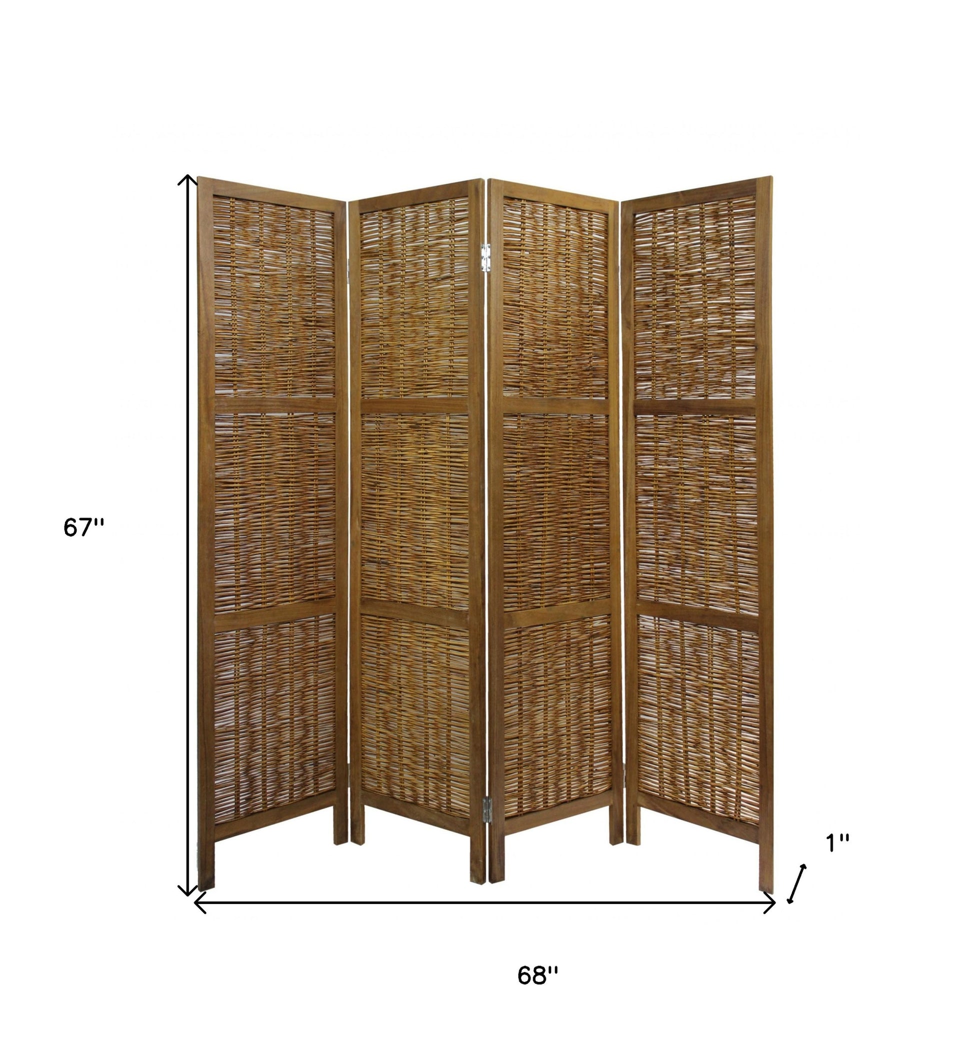 Brown Willow Four Panel Room Divider Screen-Room Dividers-DECOROLALA