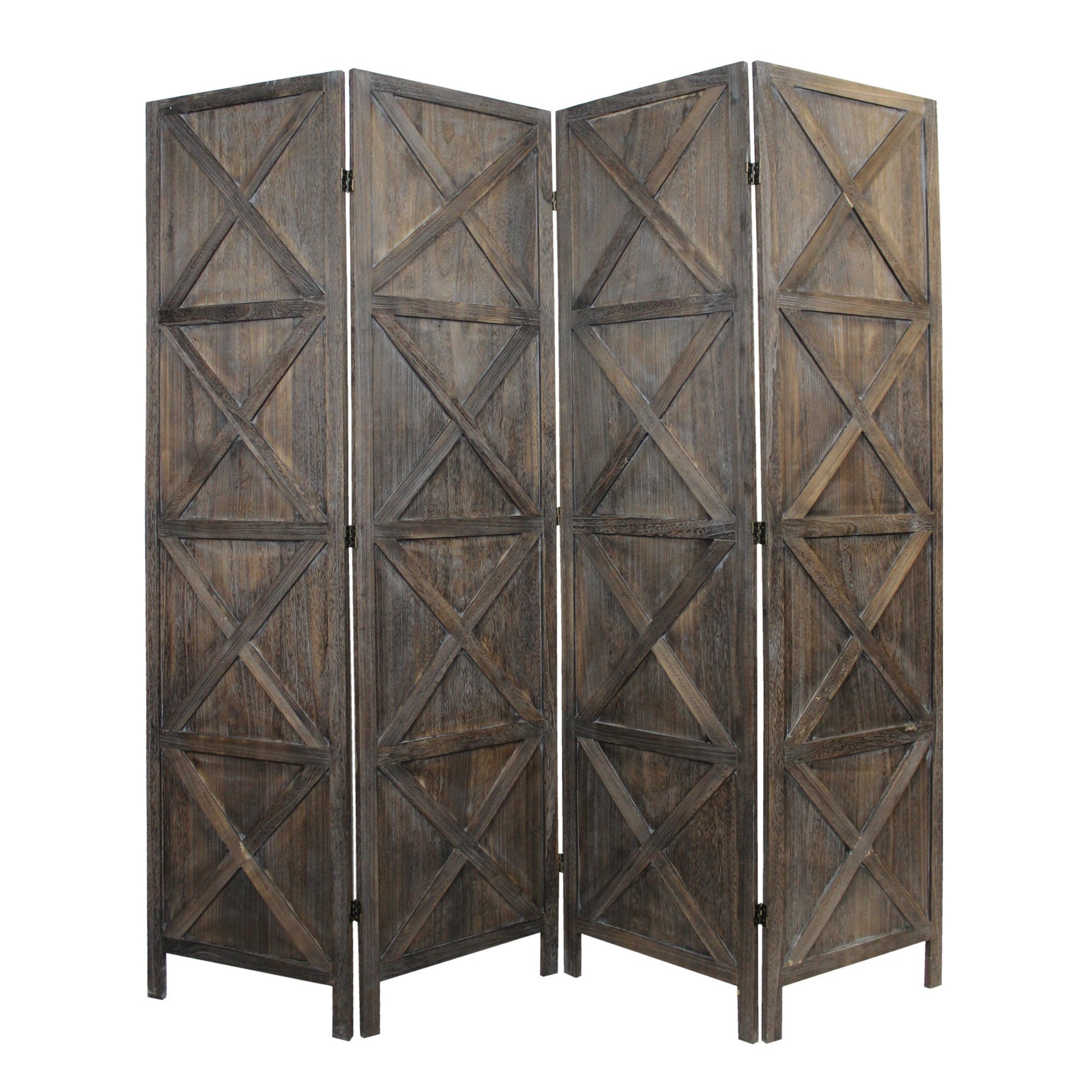 79" Brown Solid Wood Folding Four Panel Screen Room Divider-Room Dividers-DECOROLALA