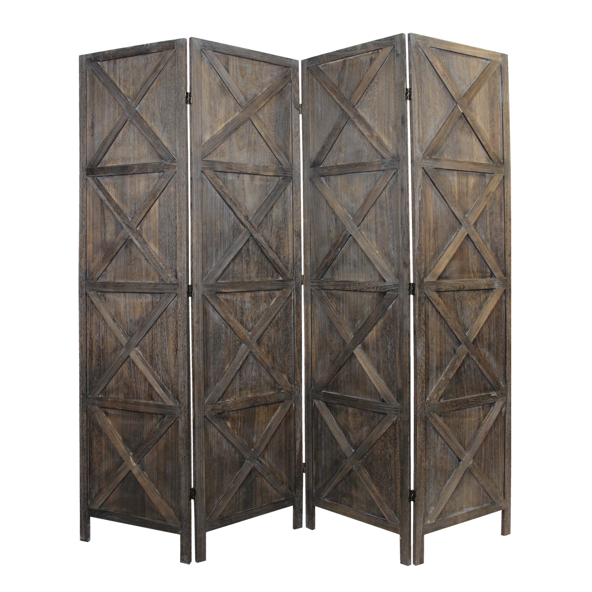 79" Brown Solid Wood Folding Four Panel Screen Room Divider-Room Dividers-DECOROLALA