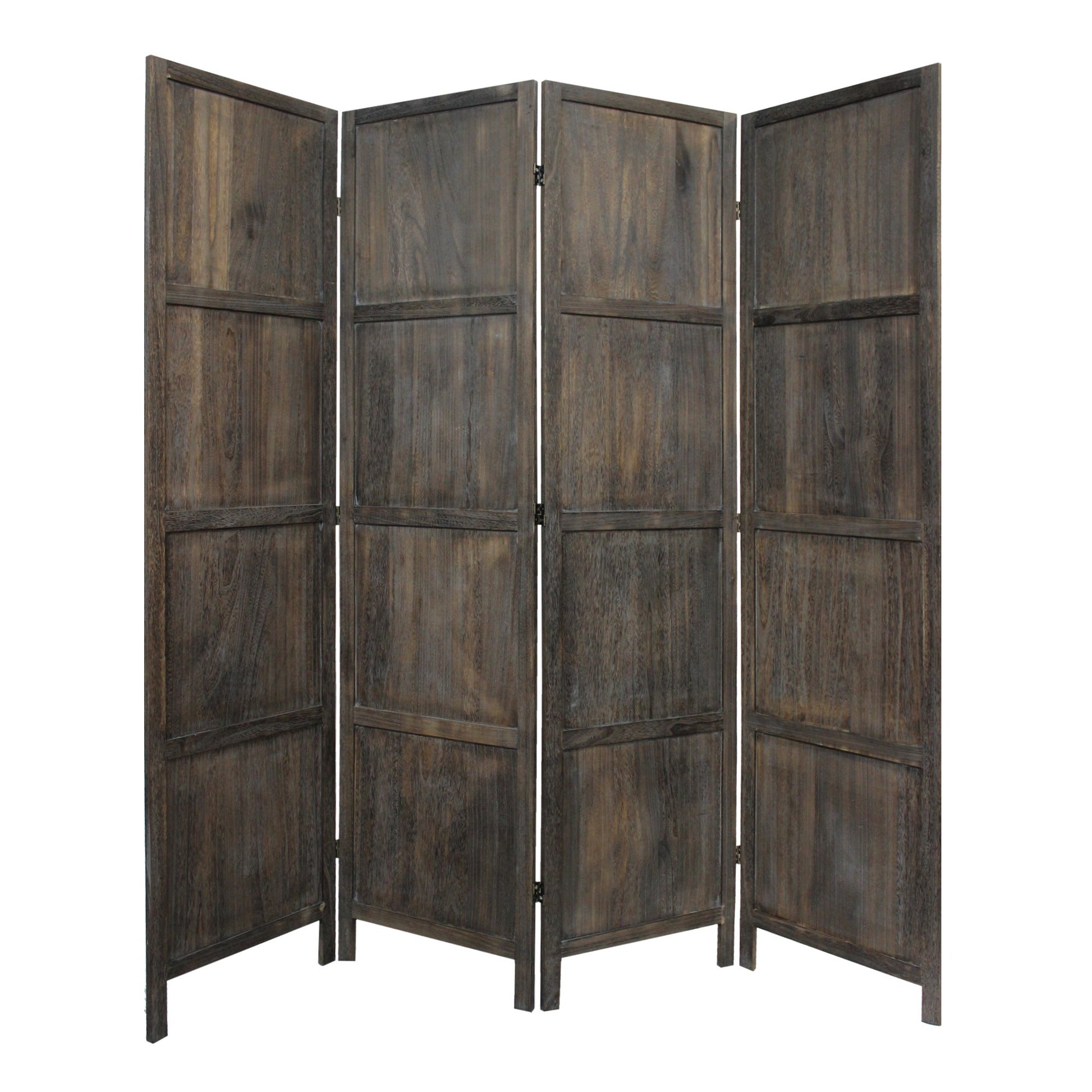 79" Brown Solid Wood Folding Four Panel Screen Room Divider-Room Dividers-DECOROLALA