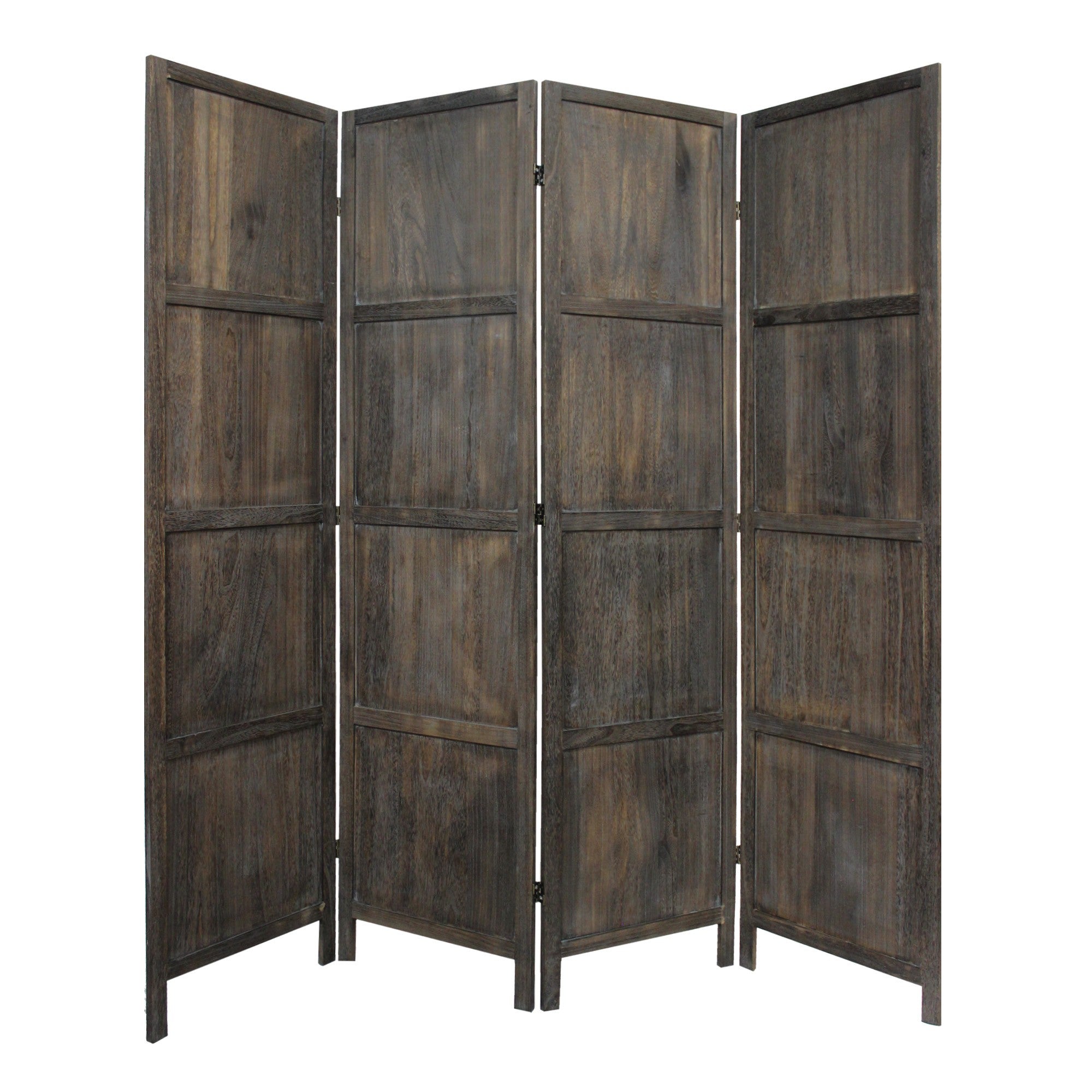 79" Brown Solid Wood Folding Four Panel Screen Room Divider-Room Dividers-DECOROLALA