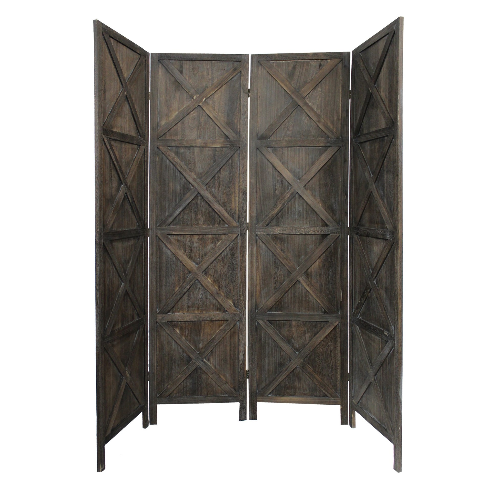79" Brown Solid Wood Folding Four Panel Screen Room Divider-Room Dividers-DECOROLALA