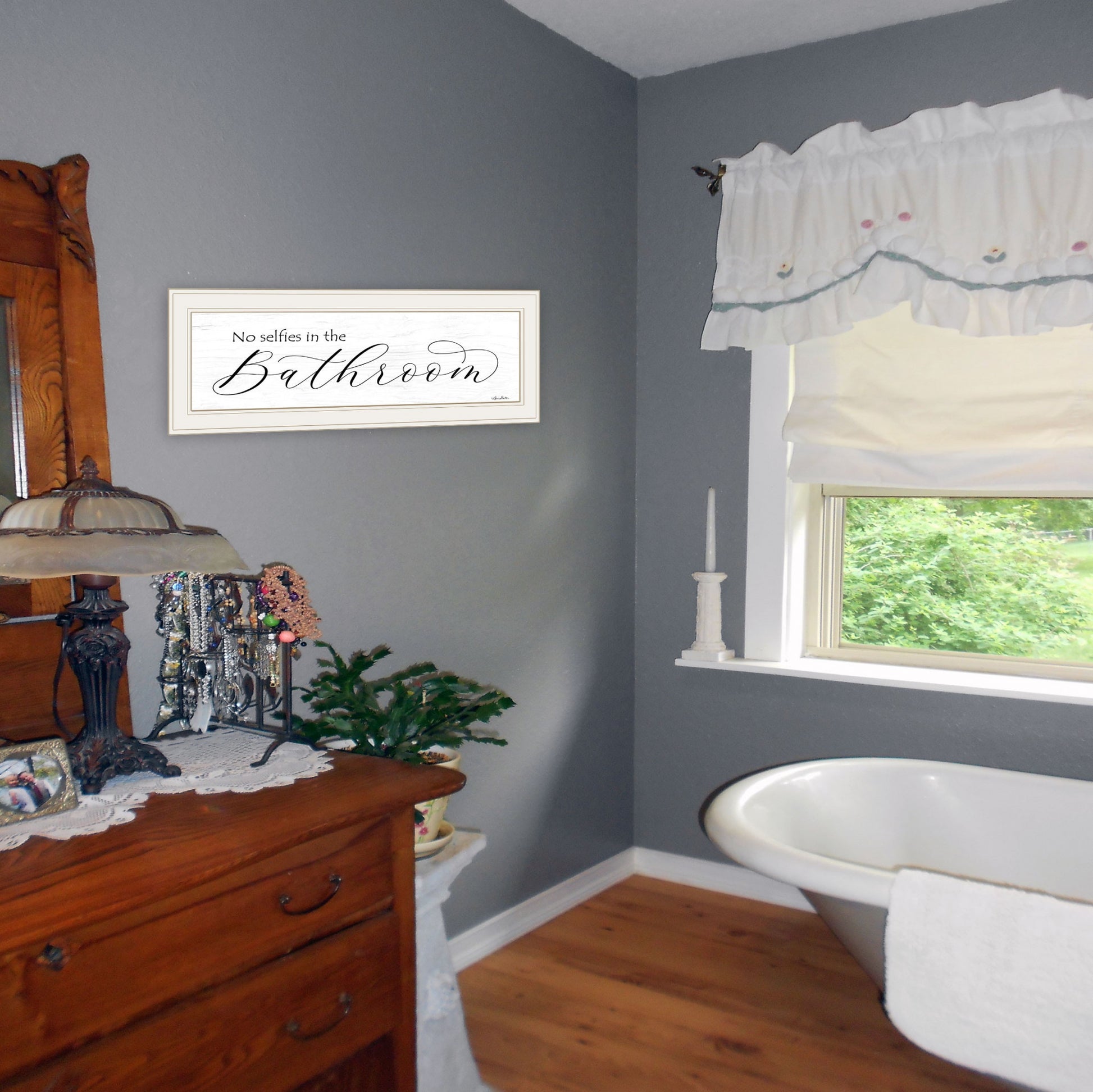 No Selfies in the Bathroom 1 White Framed Print Bathroom Wall Art-3