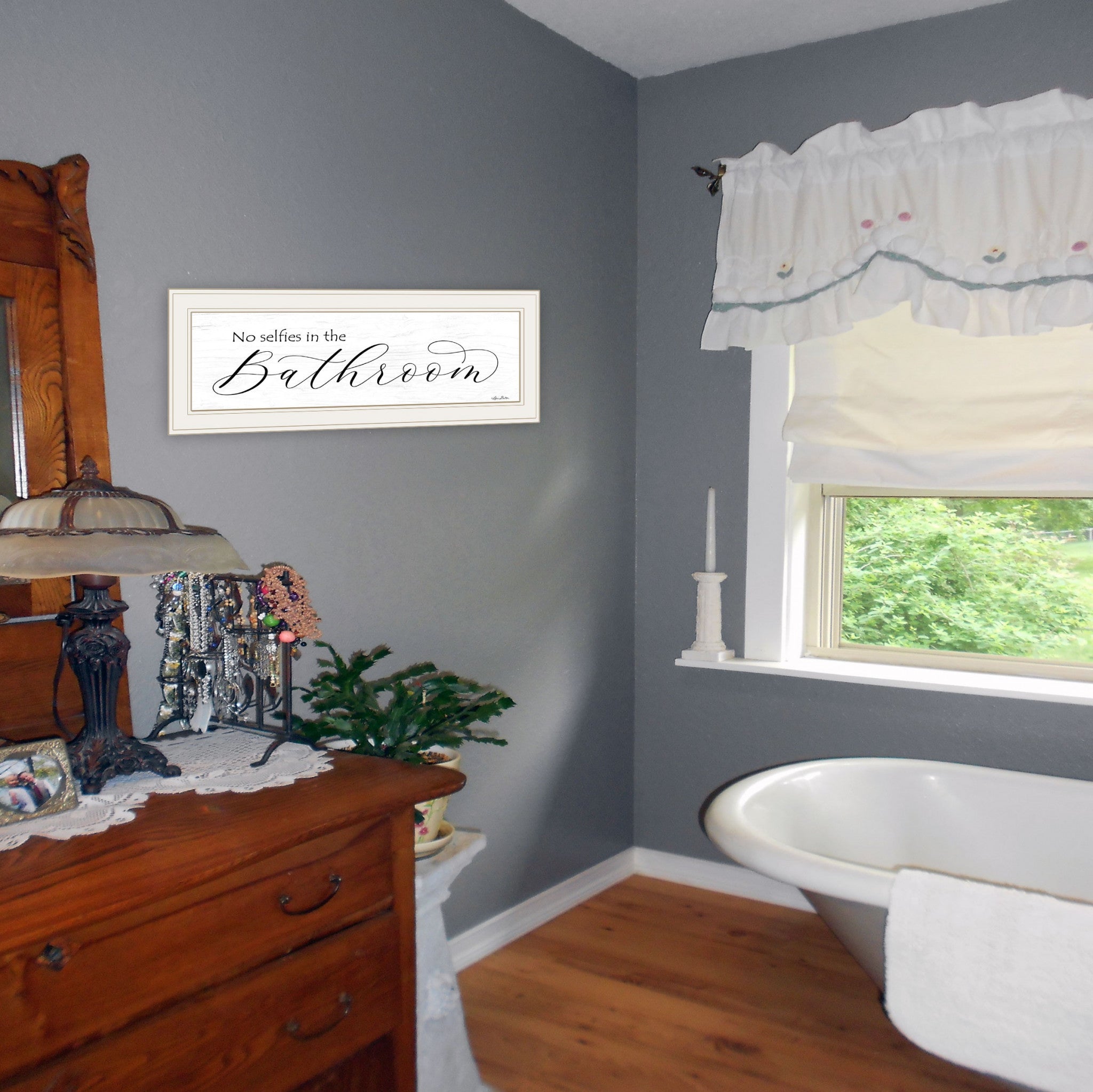 No Selfies in the Bathroom 1 White Framed Print Bathroom Wall Art-3