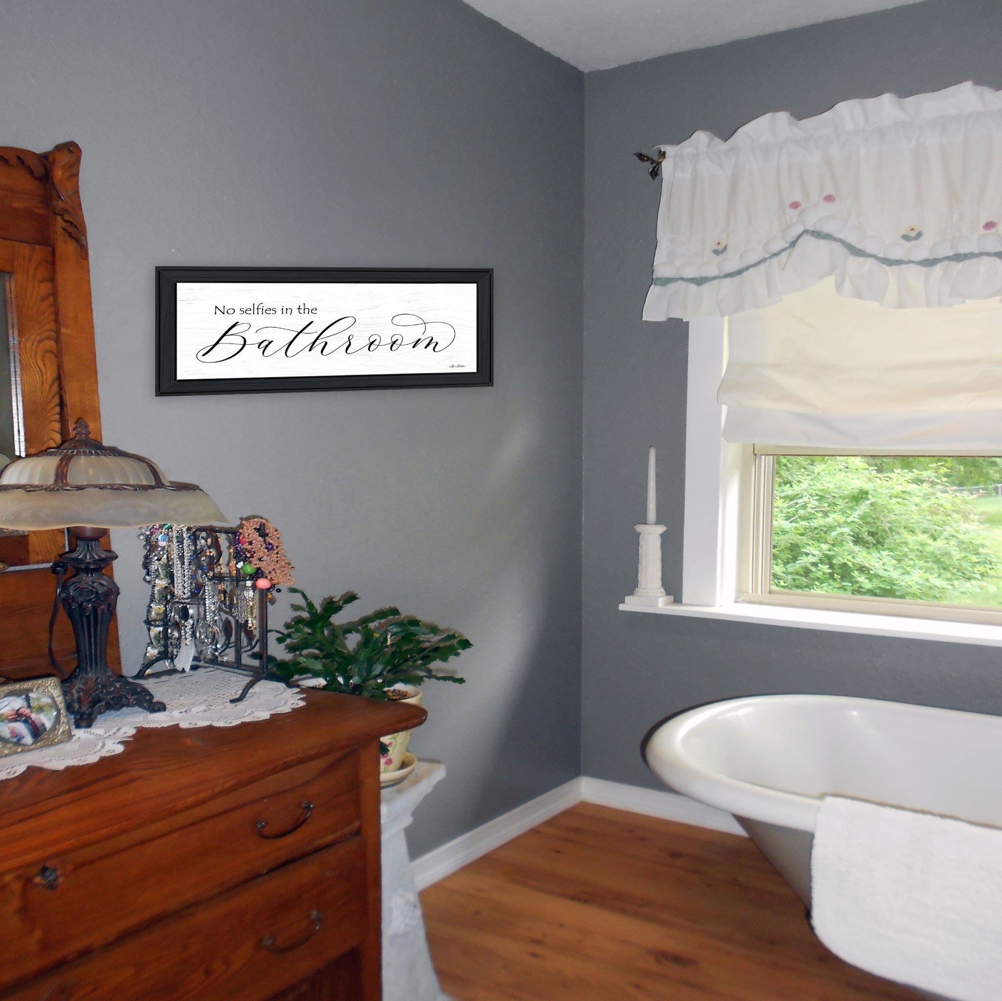 No Selfies in the Bathroom 2 Black Framed Print Bathroom Wall Art-3