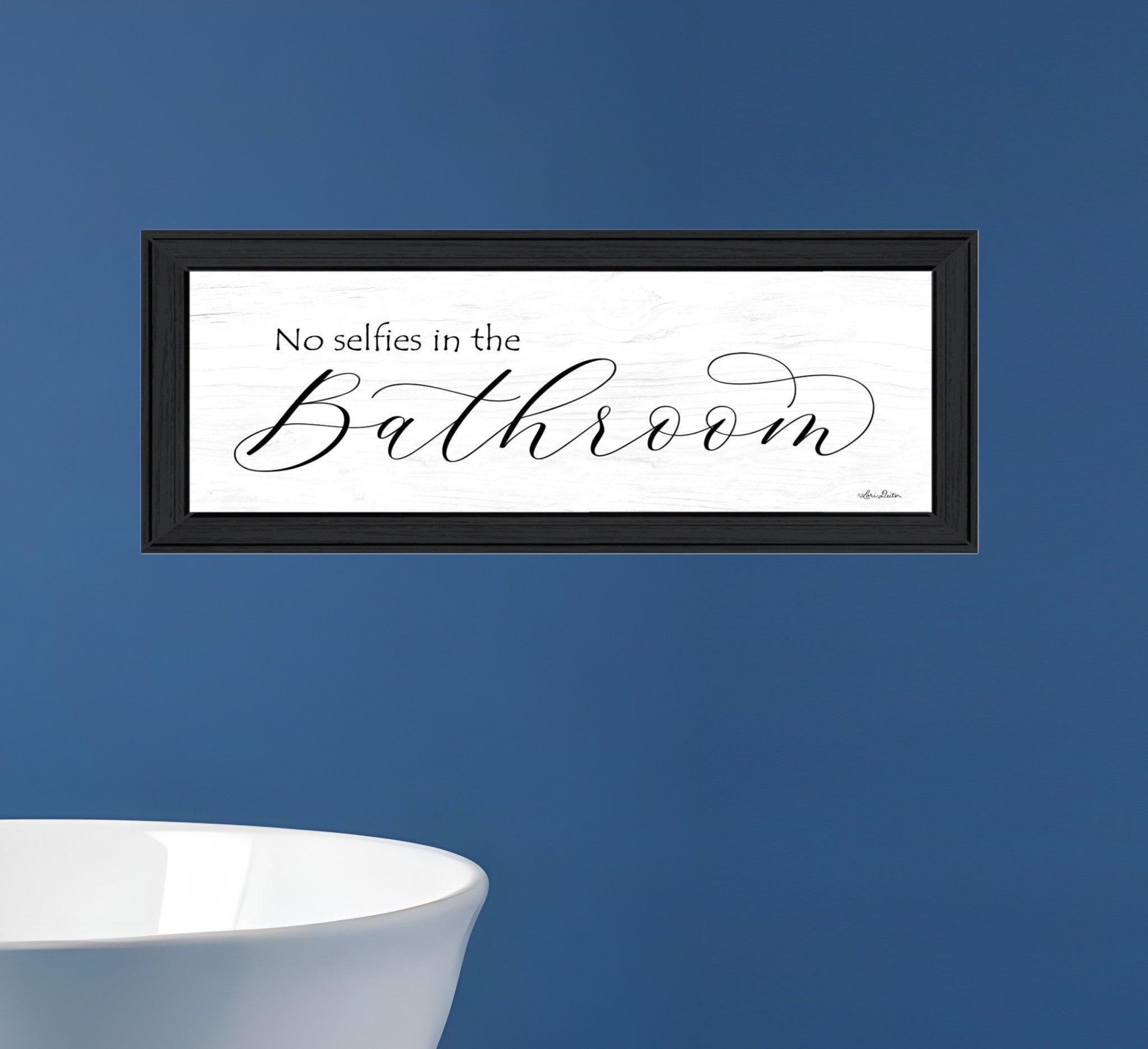 No Selfies in the Bathroom 2 Black Framed Print Bathroom Wall Art-0