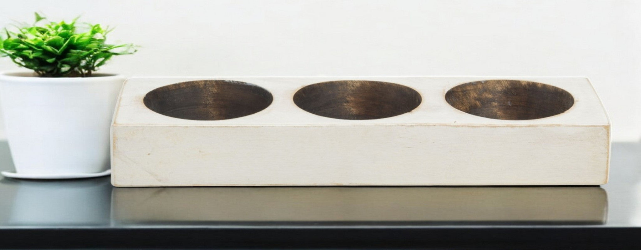 Distressed White 3 Hole Cheese Mold Candle Holder-Candle Holders-DECOROLALA