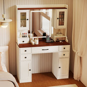 41.5 Inch Makeup Dressing Table with Power Outlets and 3 Color Lighting Modes-White+-Makeup Vanities-DECOROLALA