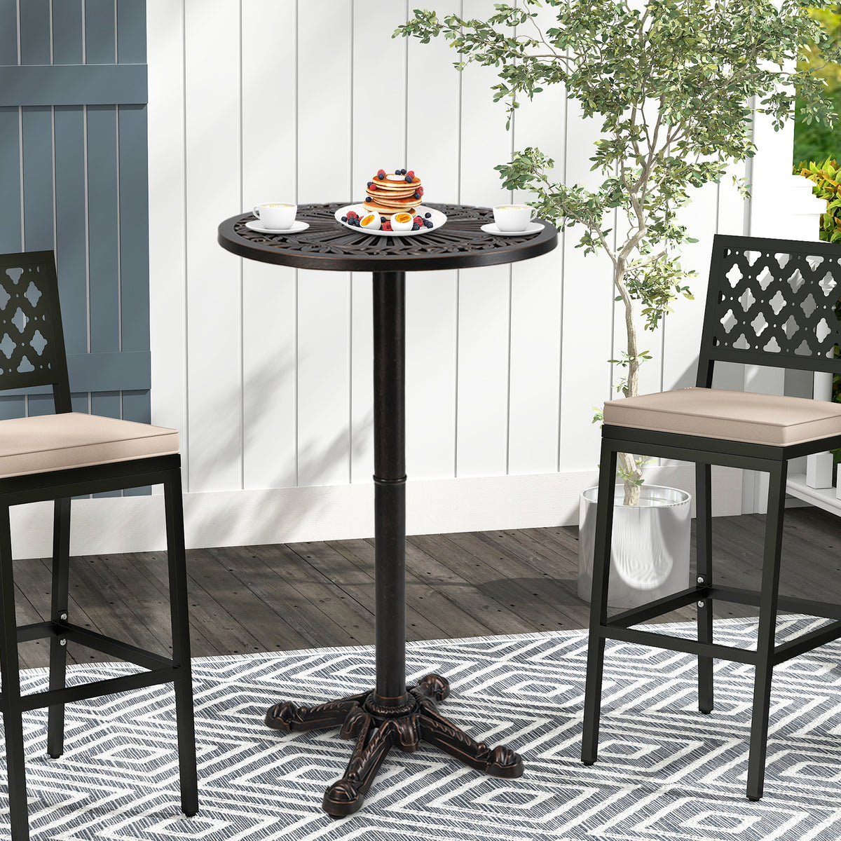41.5 Inch Patio Round Bar Table Cast Aluminum Bistro Table for Garden-Bronze-Patio Coffee Tables-DECOROLALA