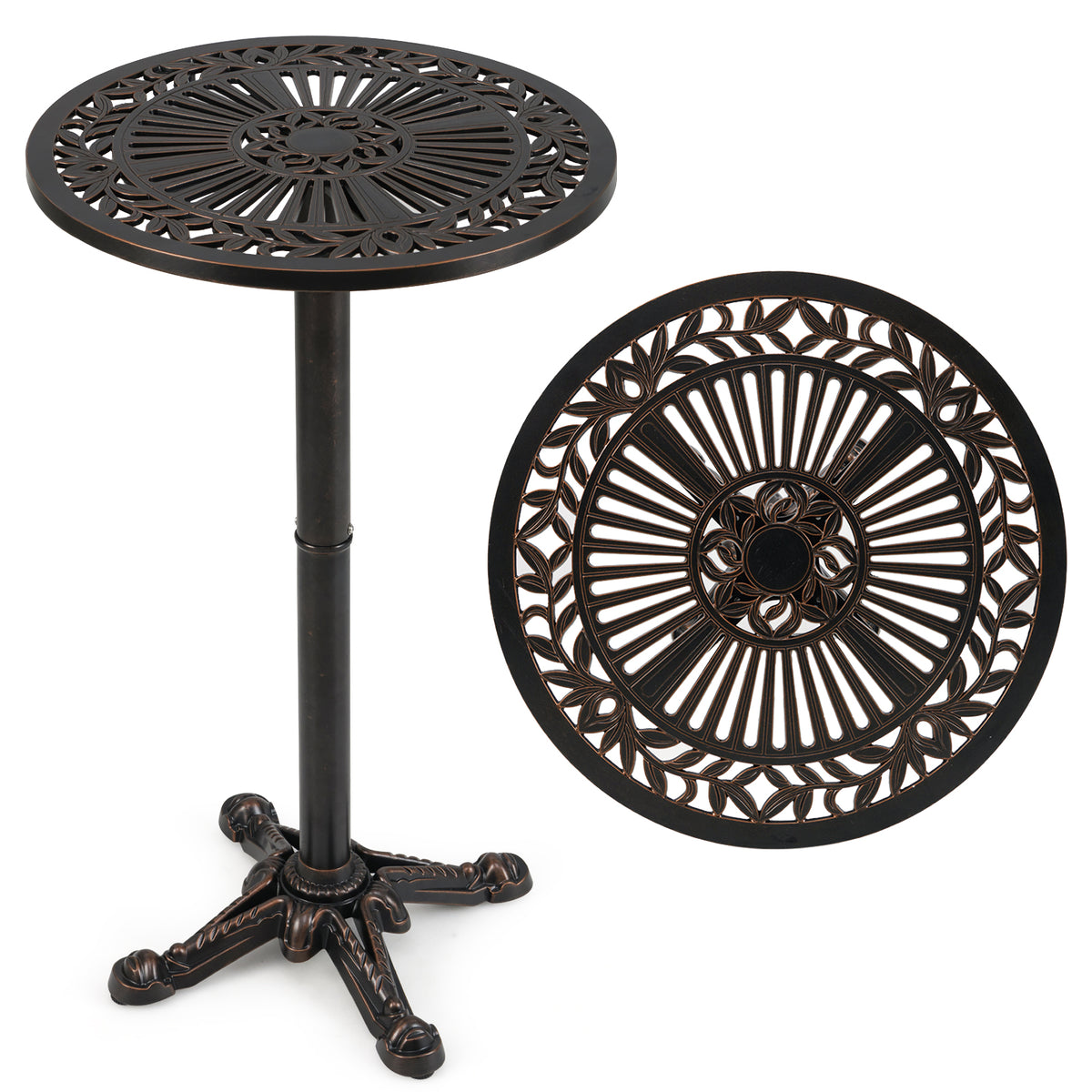 41.5 Inch Patio Round Bar Table Cast Aluminum Bistro Table for Garden-Bronze-Patio Coffee Tables-DECOROLALA