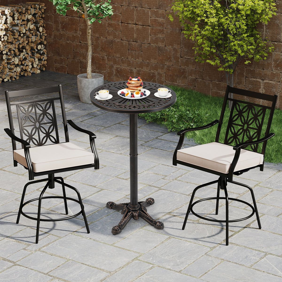 41.5 Inch Patio Round Bar Table Cast Aluminum Bistro Table for Garden-Bronze-Patio Coffee Tables-DECOROLALA