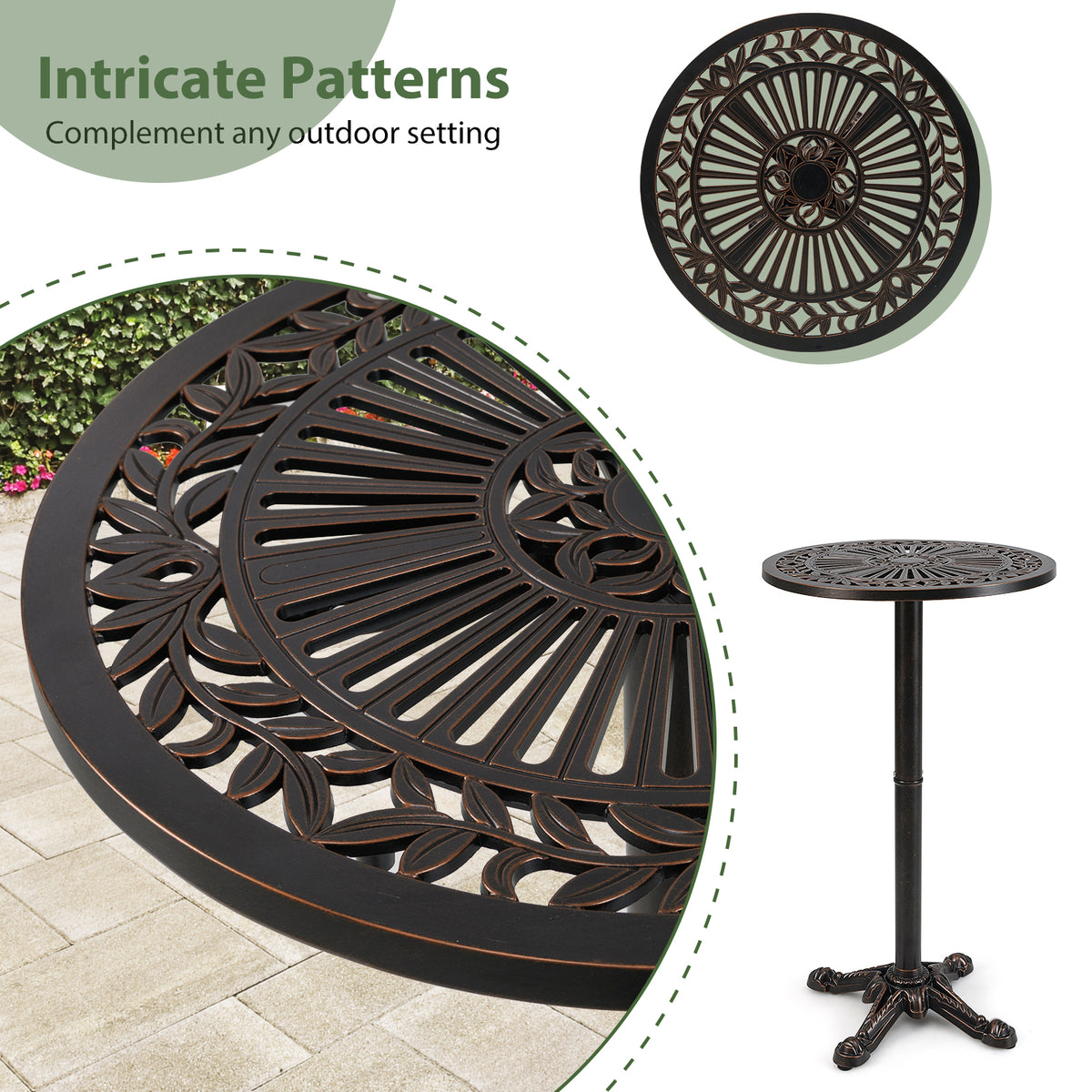 41.5 Inch Patio Round Bar Table Cast Aluminum Bistro Table for Garden-Bronze-Patio Coffee Tables-DECOROLALA