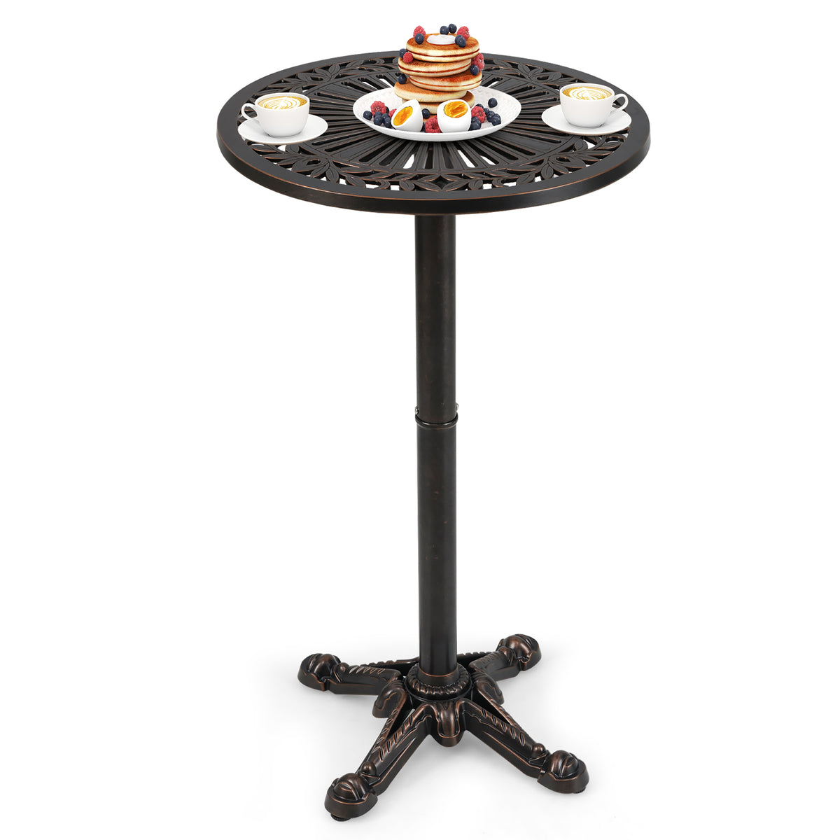 41.5 Inch Patio Round Bar Table Cast Aluminum Bistro Table for Garden-Bronze-Patio Coffee Tables-DECOROLALA