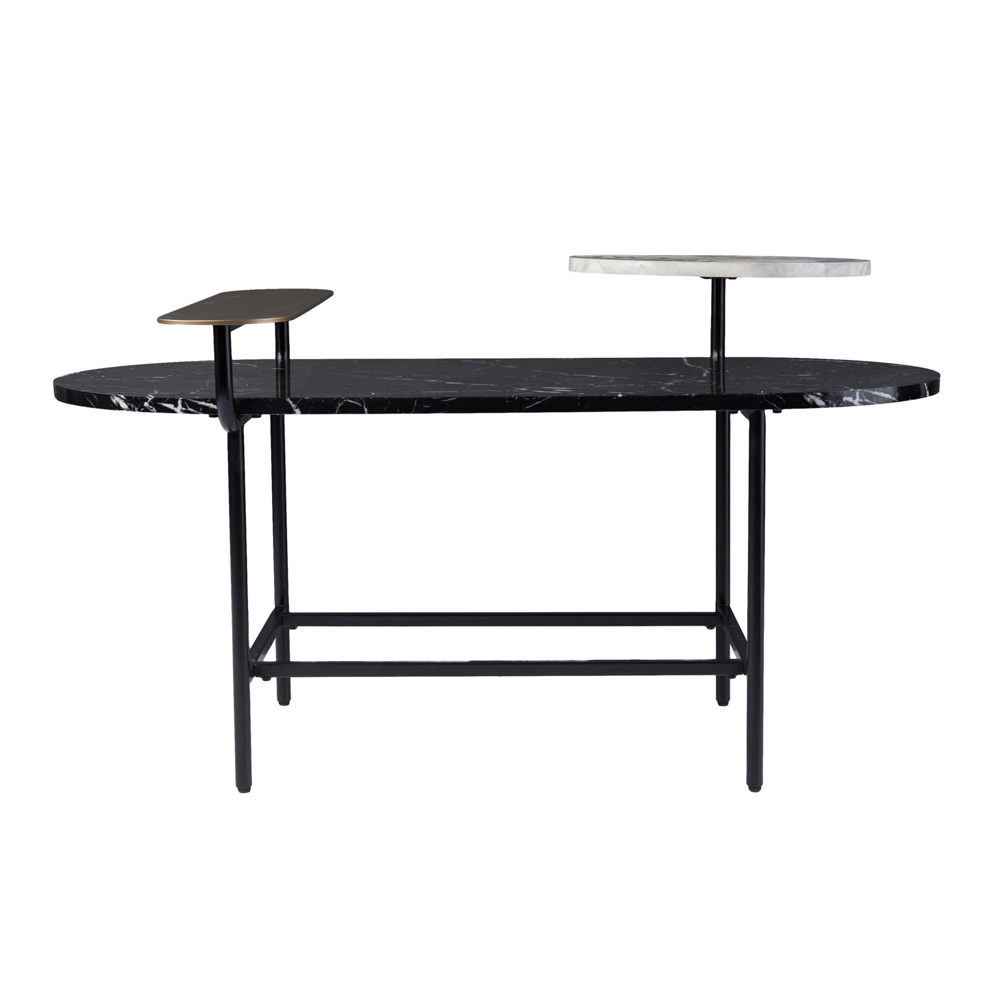 42" Black Faux Marble And Metal With Iron Coffee Table-Coffee Tables-DECOROLALA