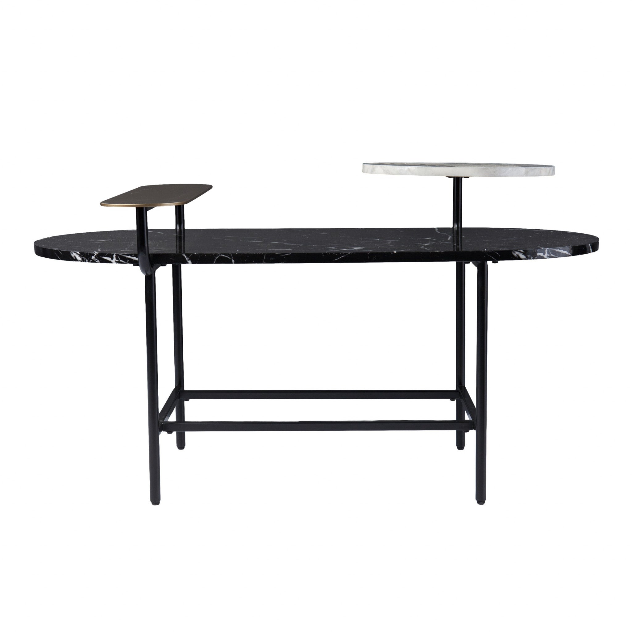 42" Black Faux Marble And Metal With Iron Coffee Table-Coffee Tables-DECOROLALA