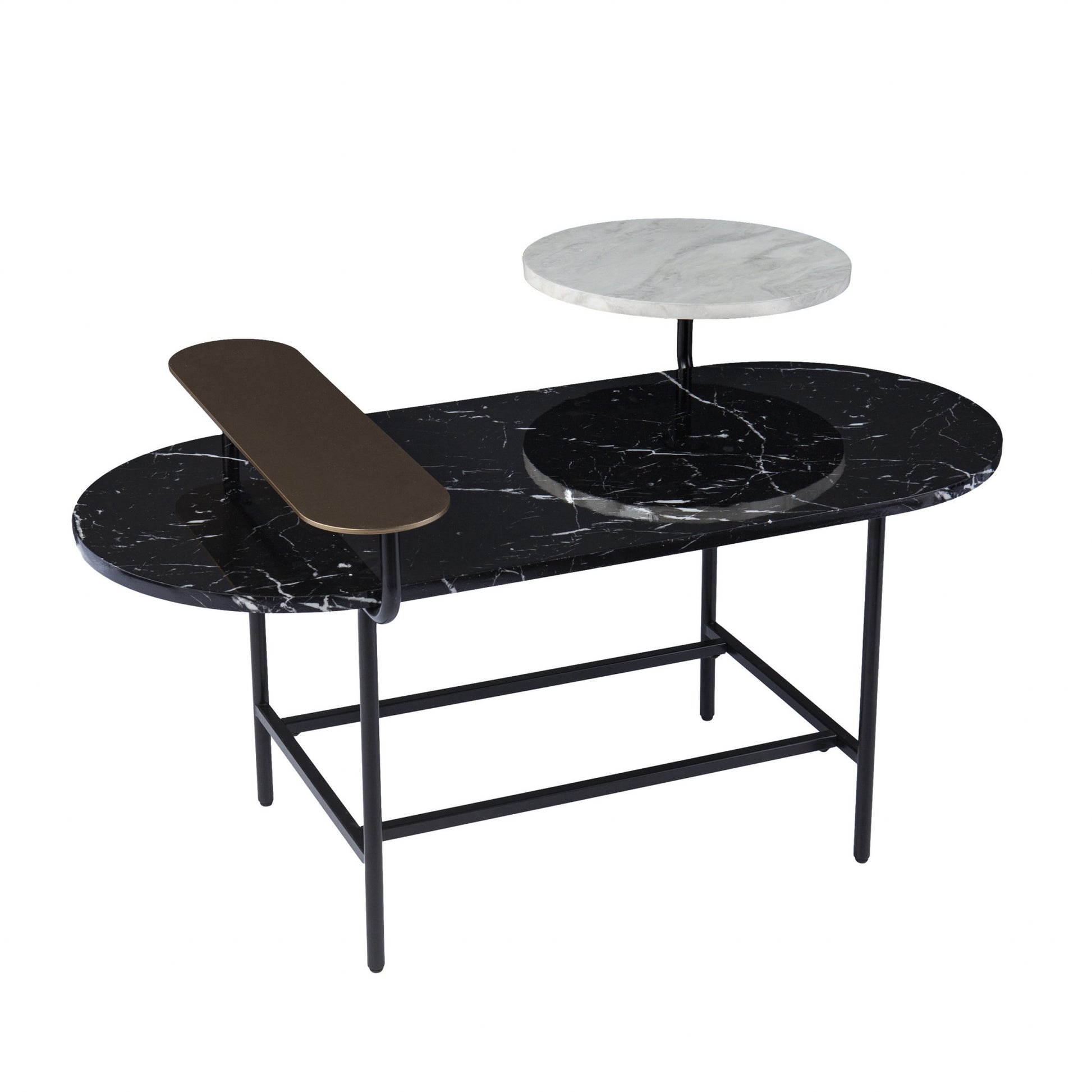 42" Black Faux Marble And Metal With Iron Coffee Table-Coffee Tables-DECOROLALA