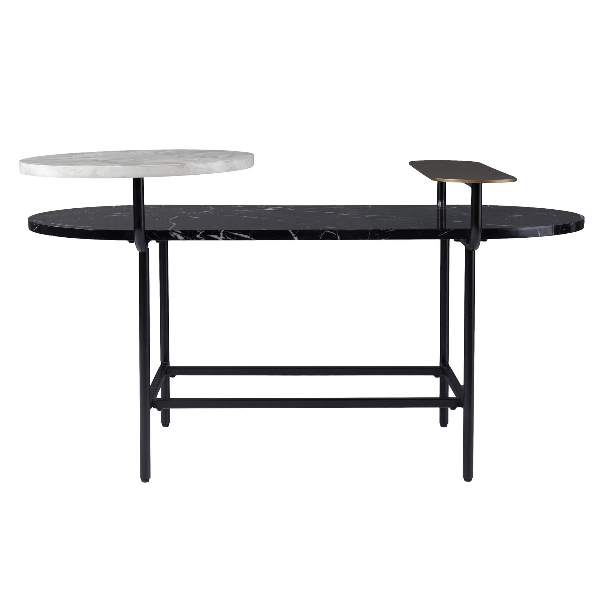 42" Black Faux Marble And Metal With Iron Coffee Table-Coffee Tables-DECOROLALA