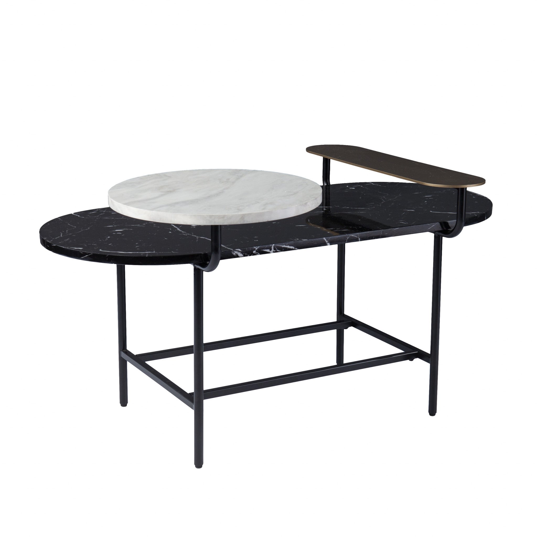 42" Black Faux Marble And Metal With Iron Coffee Table-Coffee Tables-DECOROLALA