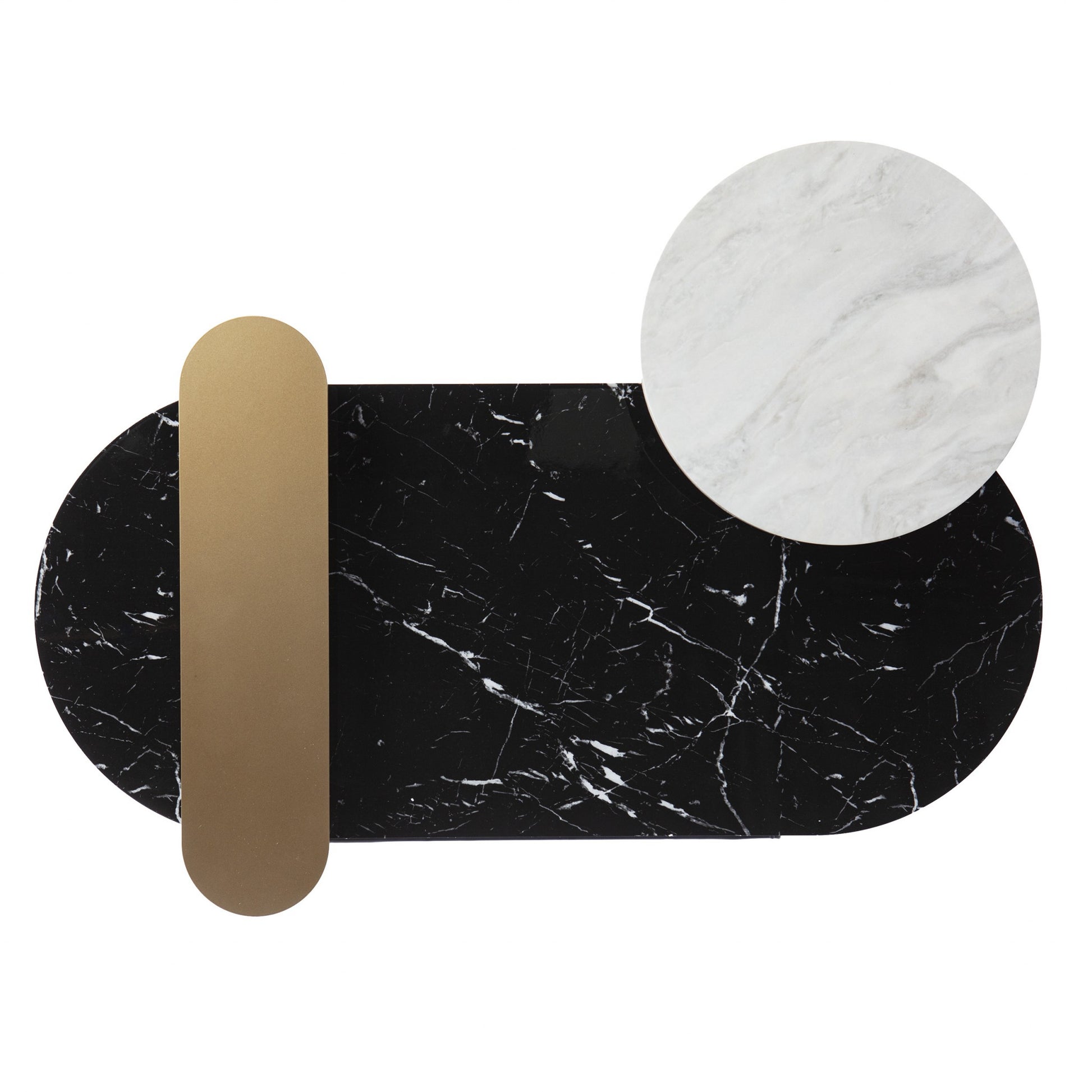 42" Black Faux Marble And Metal With Iron Coffee Table-Coffee Tables-DECOROLALA