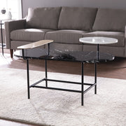 42" Black Faux Marble And Metal With Iron Coffee Table-Coffee Tables-DECOROLALA