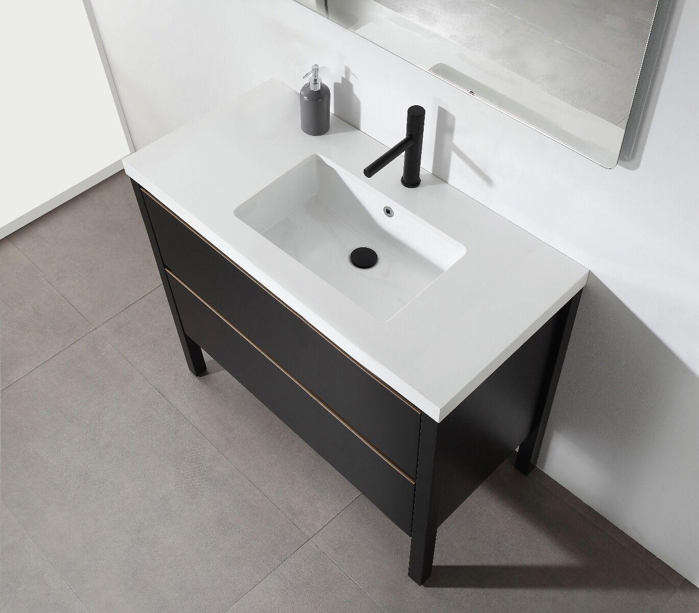 42" Black Freestanding Single Sink Bathroom Vanity with White Quartz Countertop-Migration_Bathroom Vanities-DECOROLALA