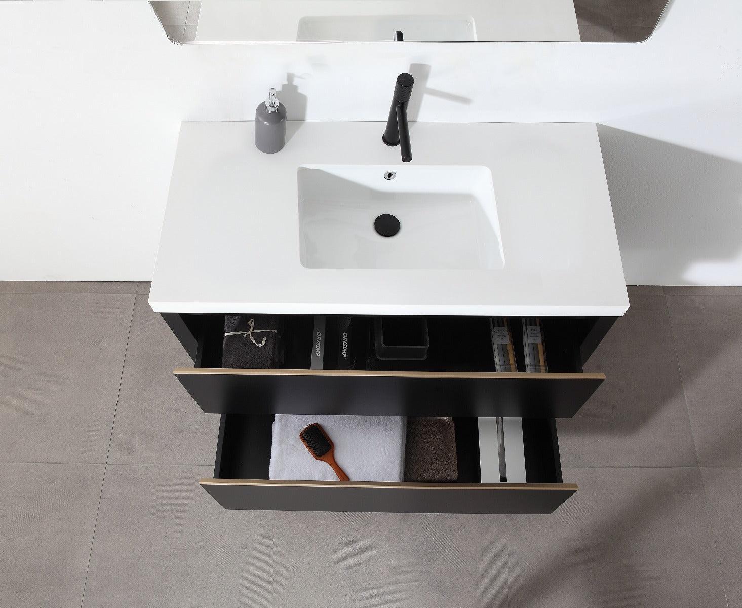 42" Black Freestanding Single Sink Bathroom Vanity with White Quartz Countertop-Migration_Bathroom Vanities-DECOROLALA