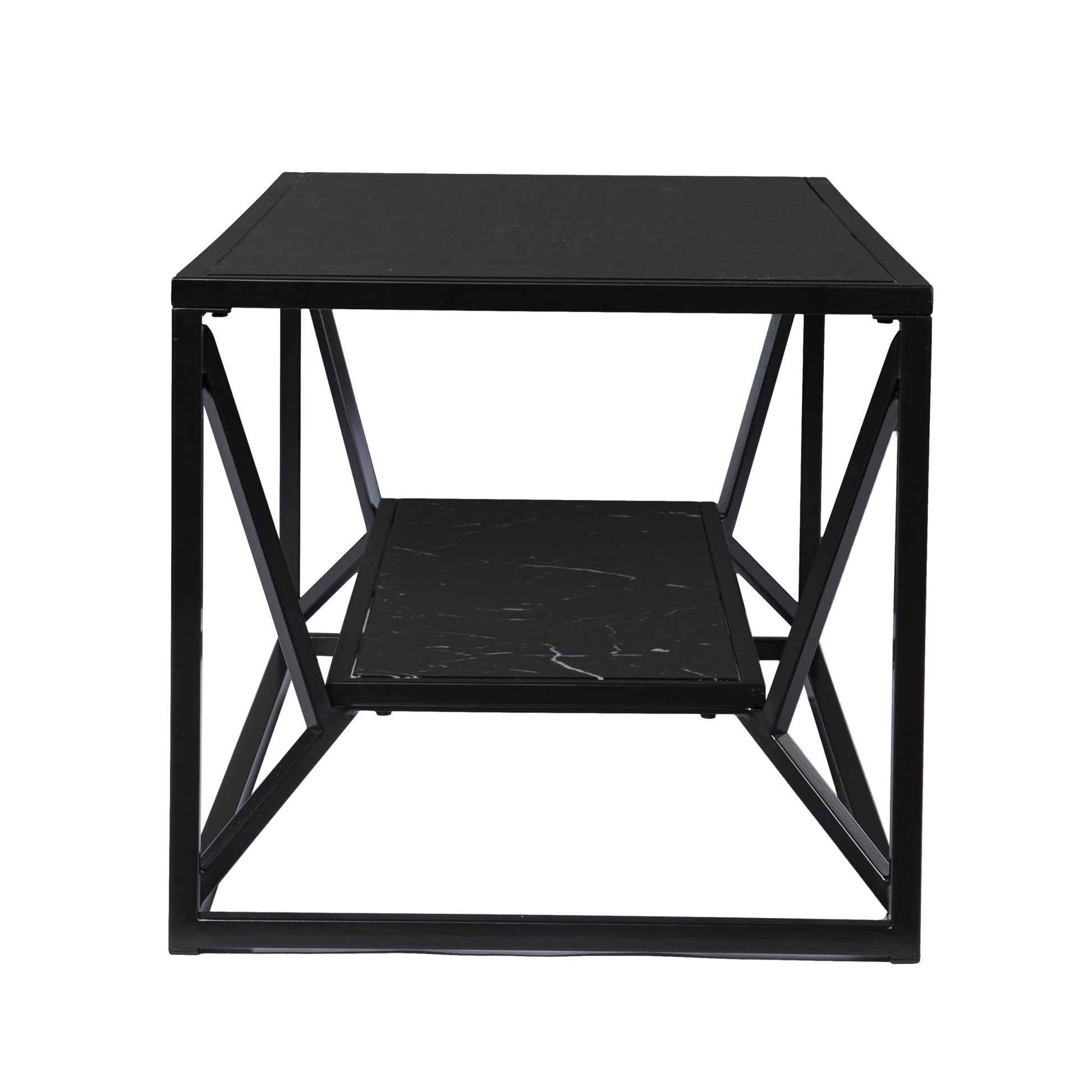42" Black Glass Faux Marble And Metal Coffee Table With Shelf-Coffee Tables-DECOROLALA