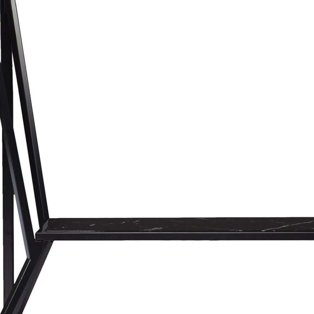 42" Black Glass Frame Console Table With Shelves-Console Tables-DECOROLALA