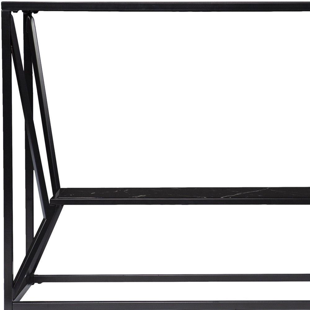42" Black Glass Frame Console Table With Shelves-Console Tables-DECOROLALA