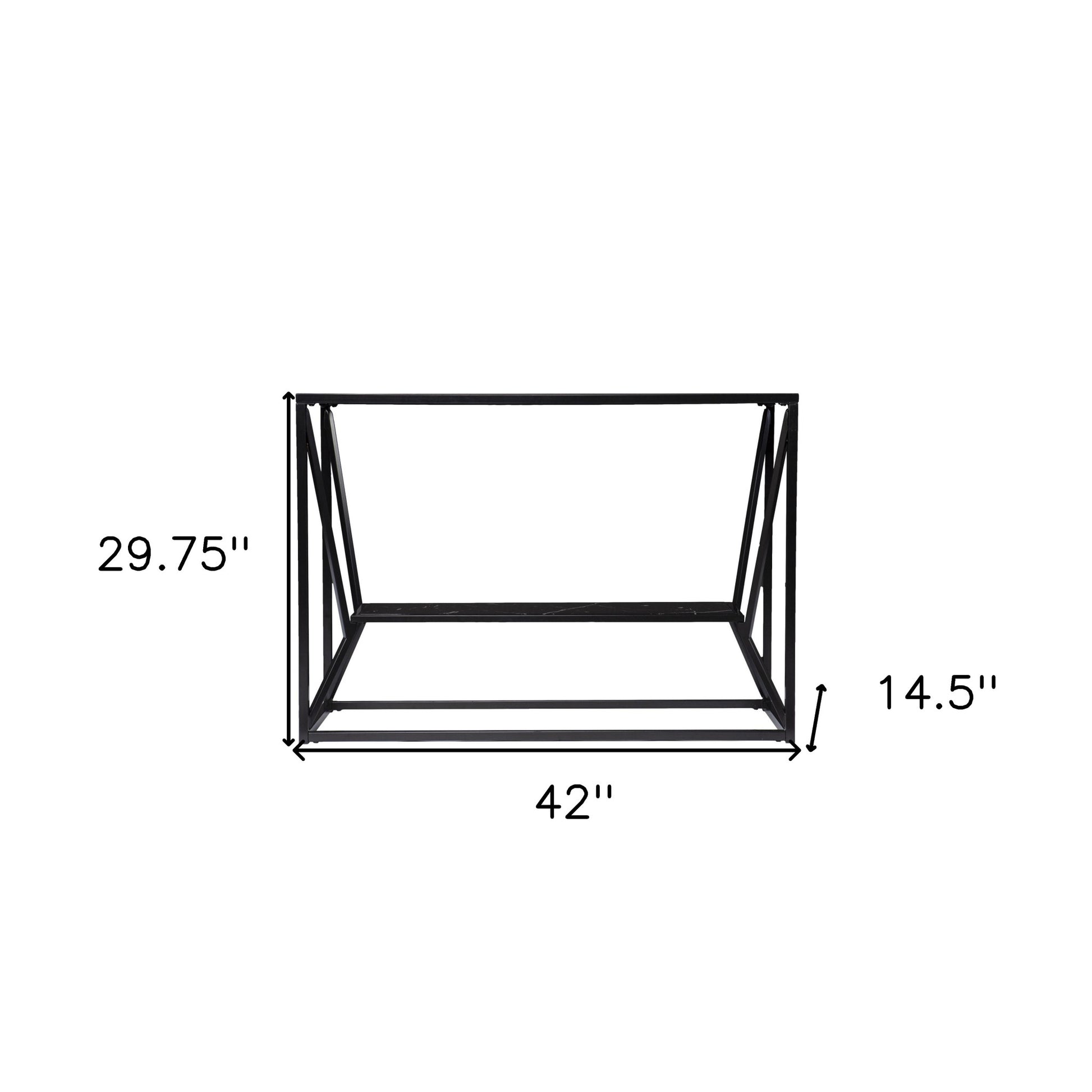 42" Black Glass Frame Console Table With Shelves-Console Tables-DECOROLALA