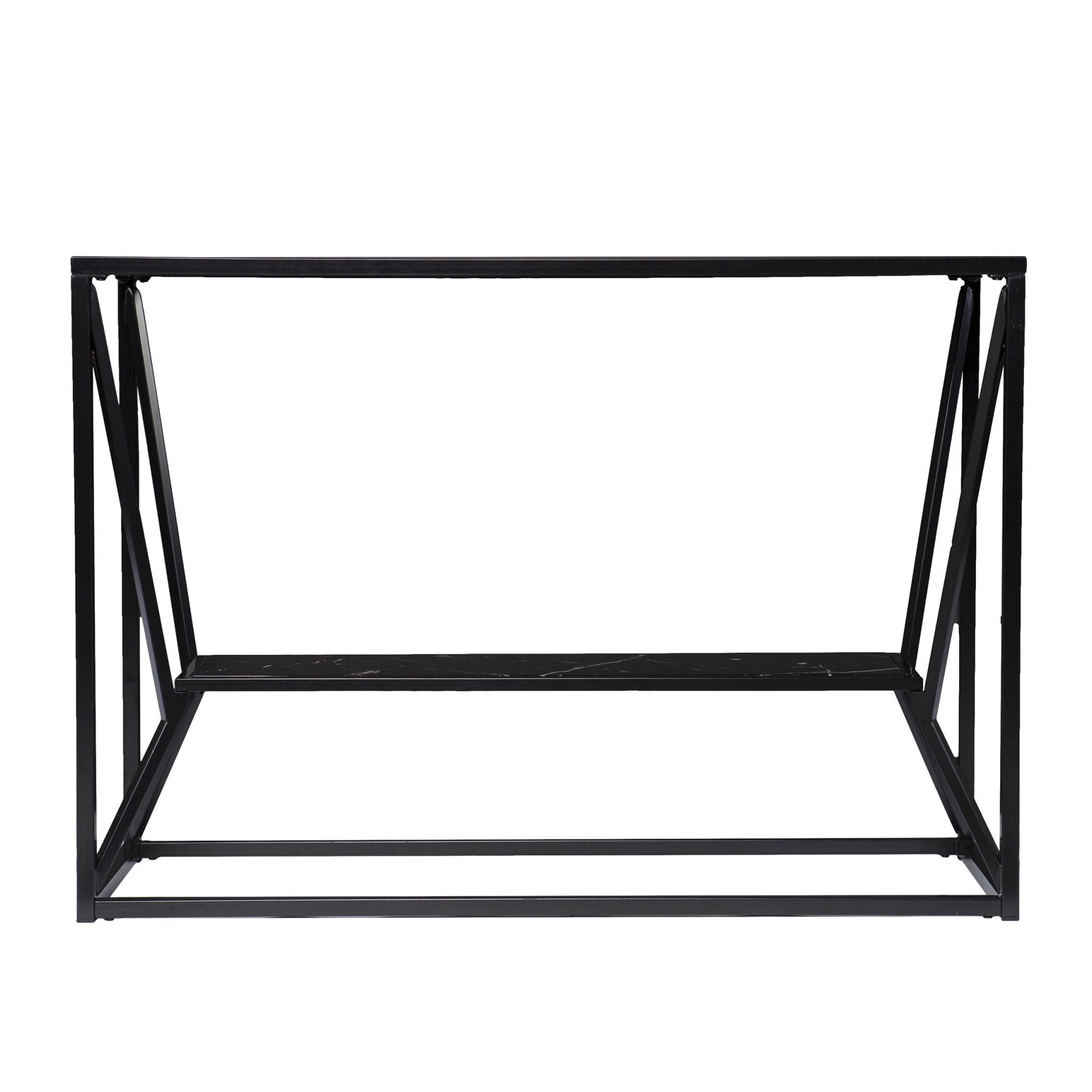 42" Black Glass Frame Console Table With Shelves-Console Tables-DECOROLALA